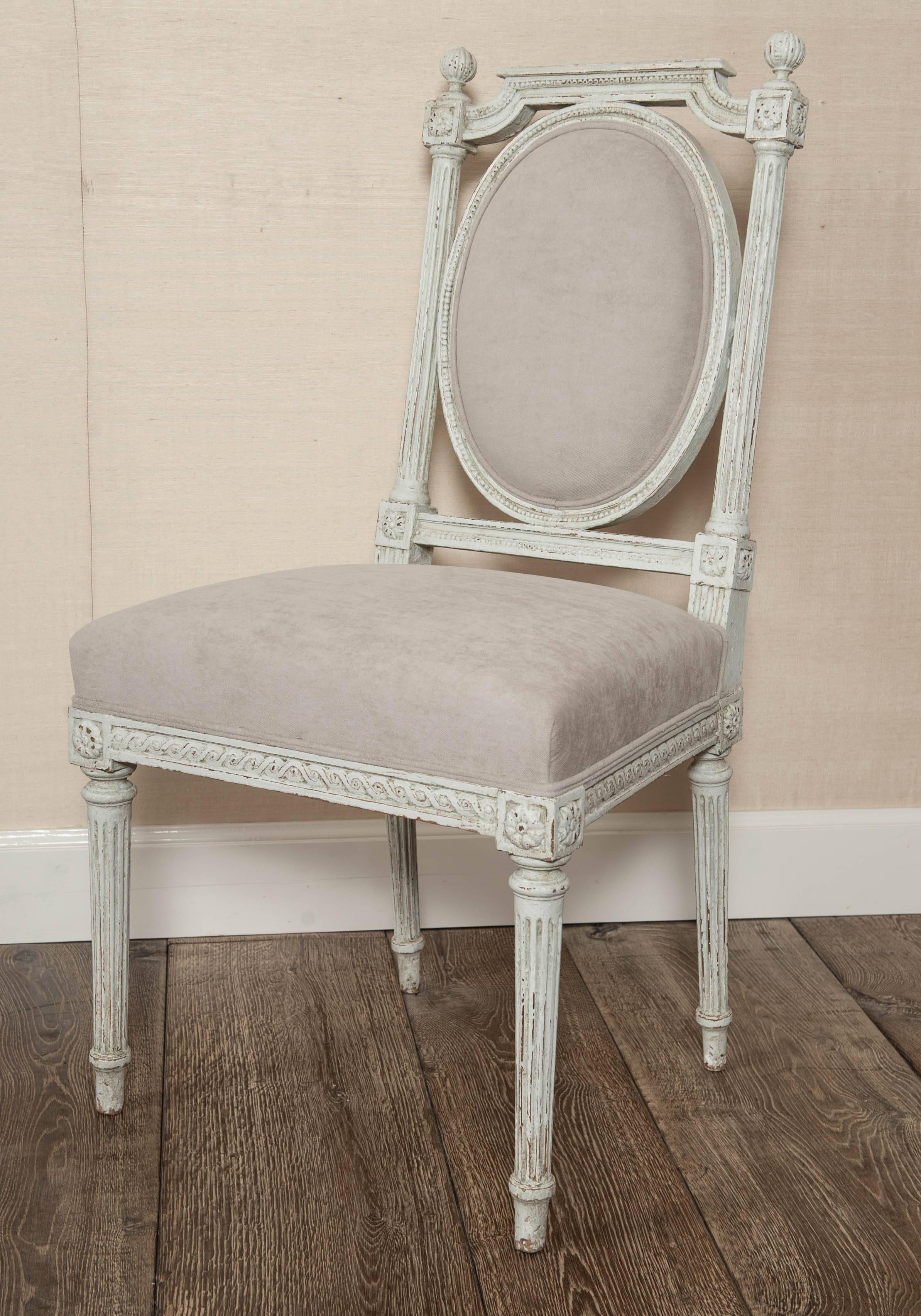 Dutch Set of Six Antique White Painted Louis XVI / Neoclassical Style Dining Chairs