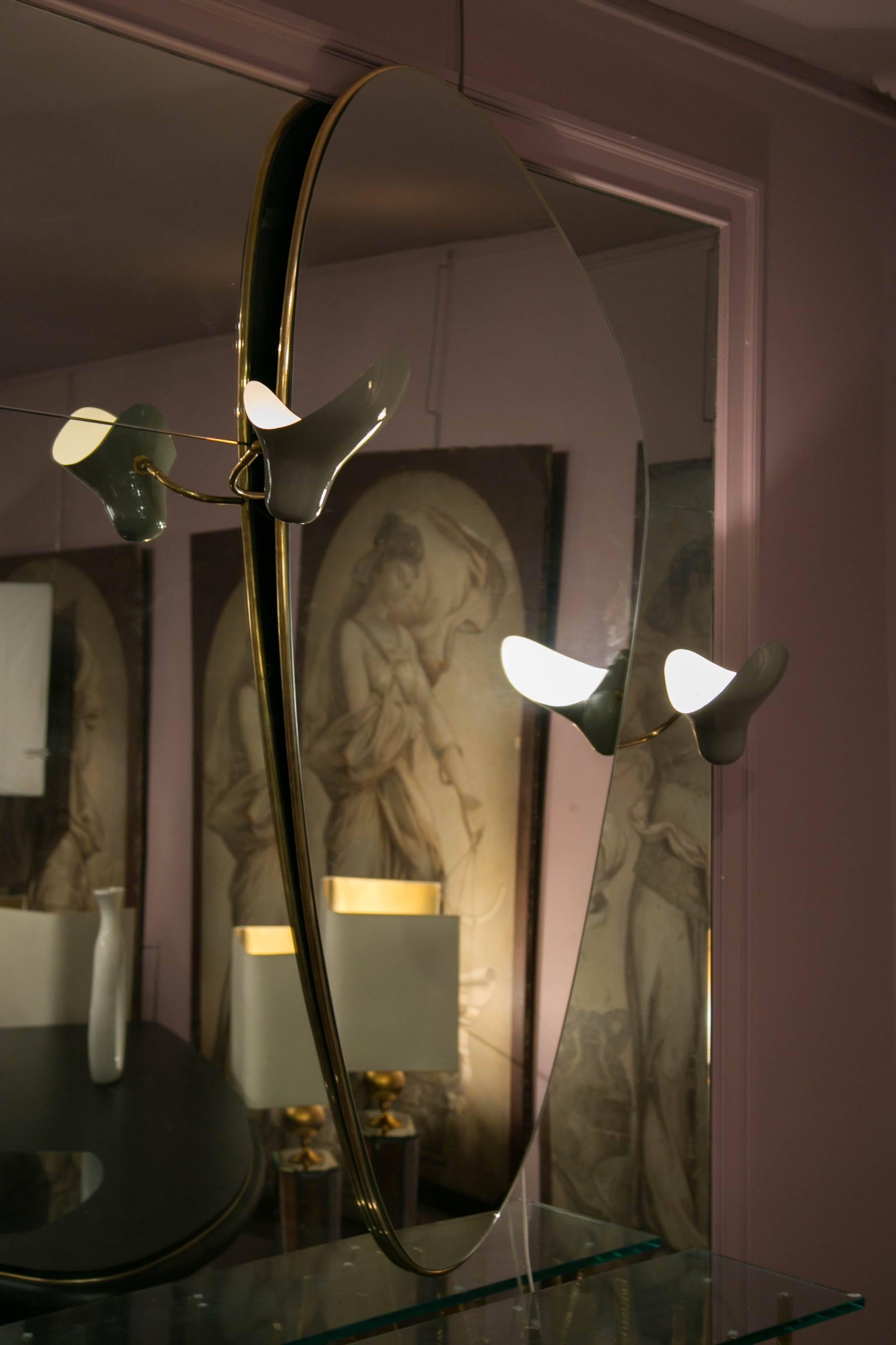 Pair of free shape mirrors with sconces, unique piece created by Diego Mardegan.