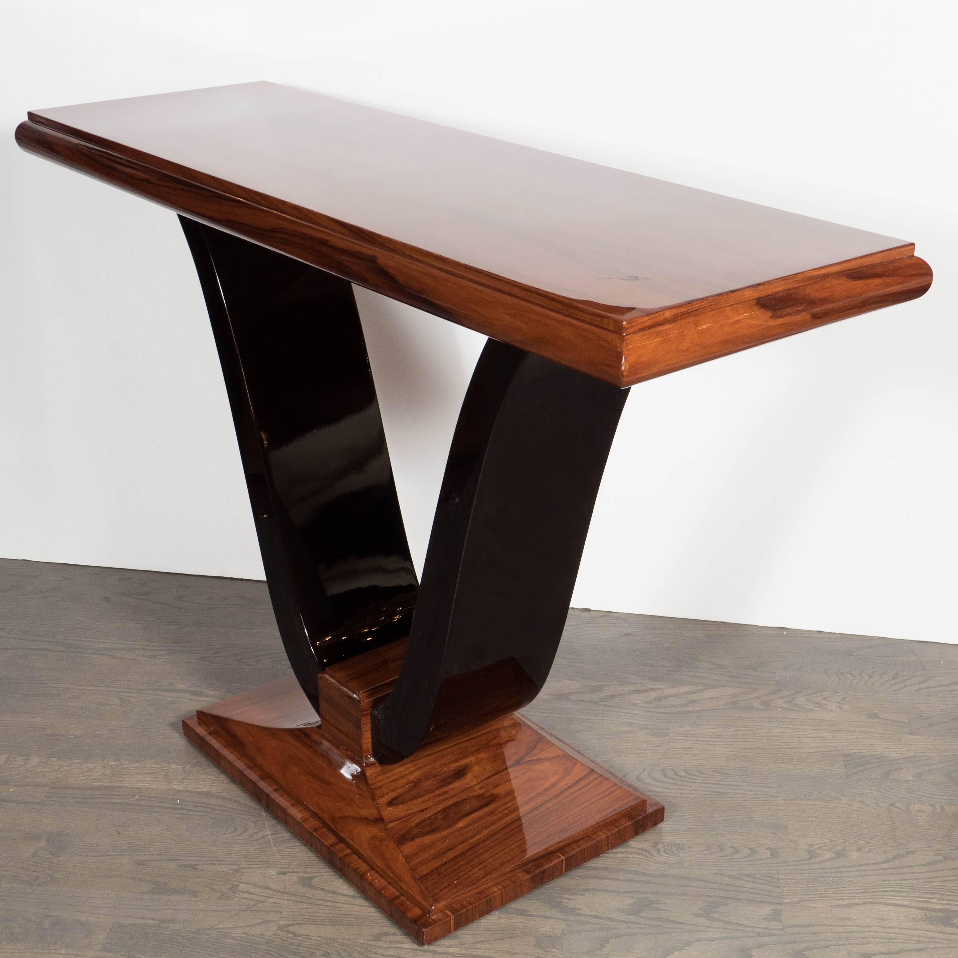 Art Deco Console with Exotic Book-Matched Burled Carpathian Elm In Excellent Condition In New York, NY