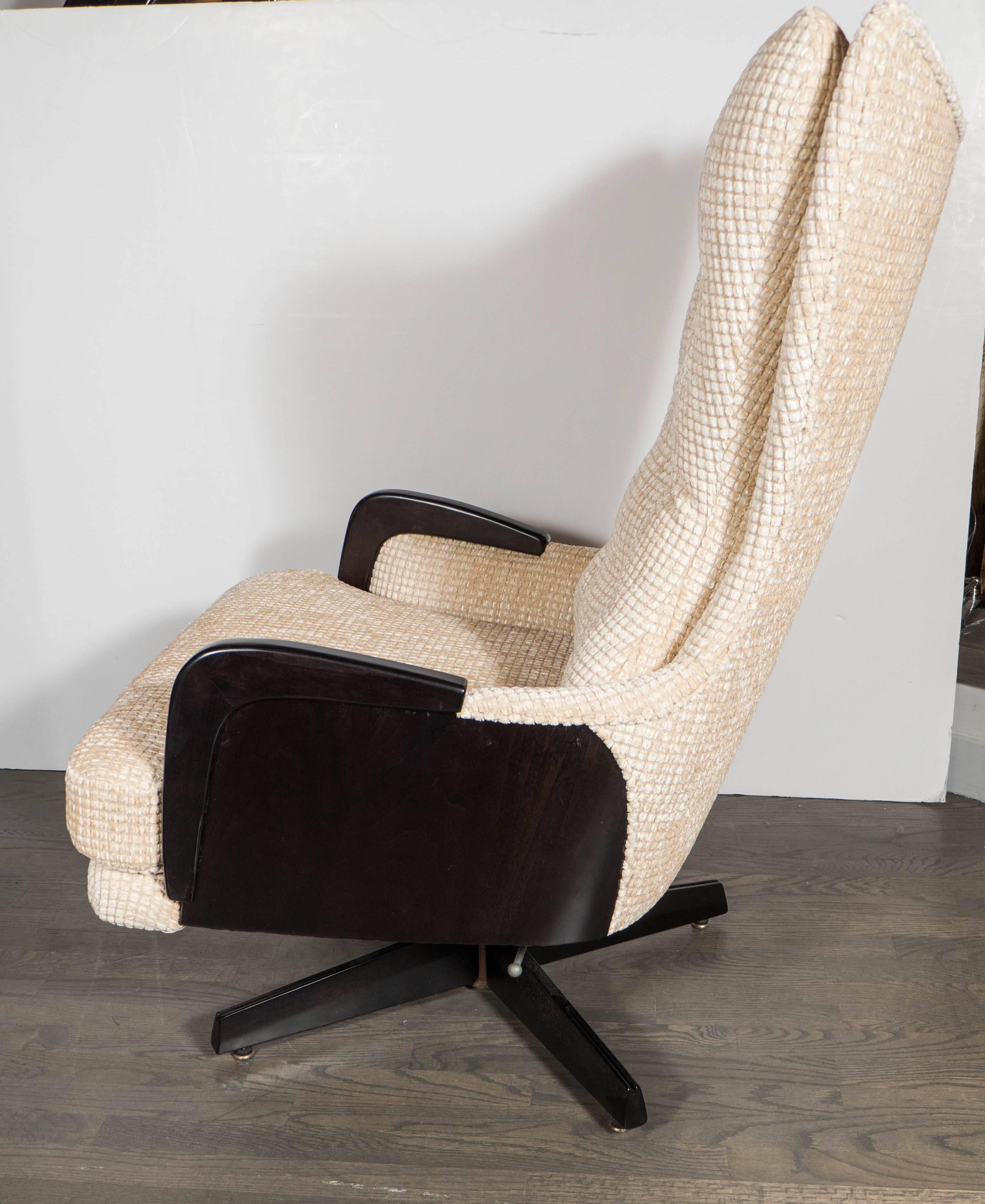 Mid-20th Century Mid-Century Sculptural High Wingback Tilt and Swivel Chair in Gauffraged Velvet
