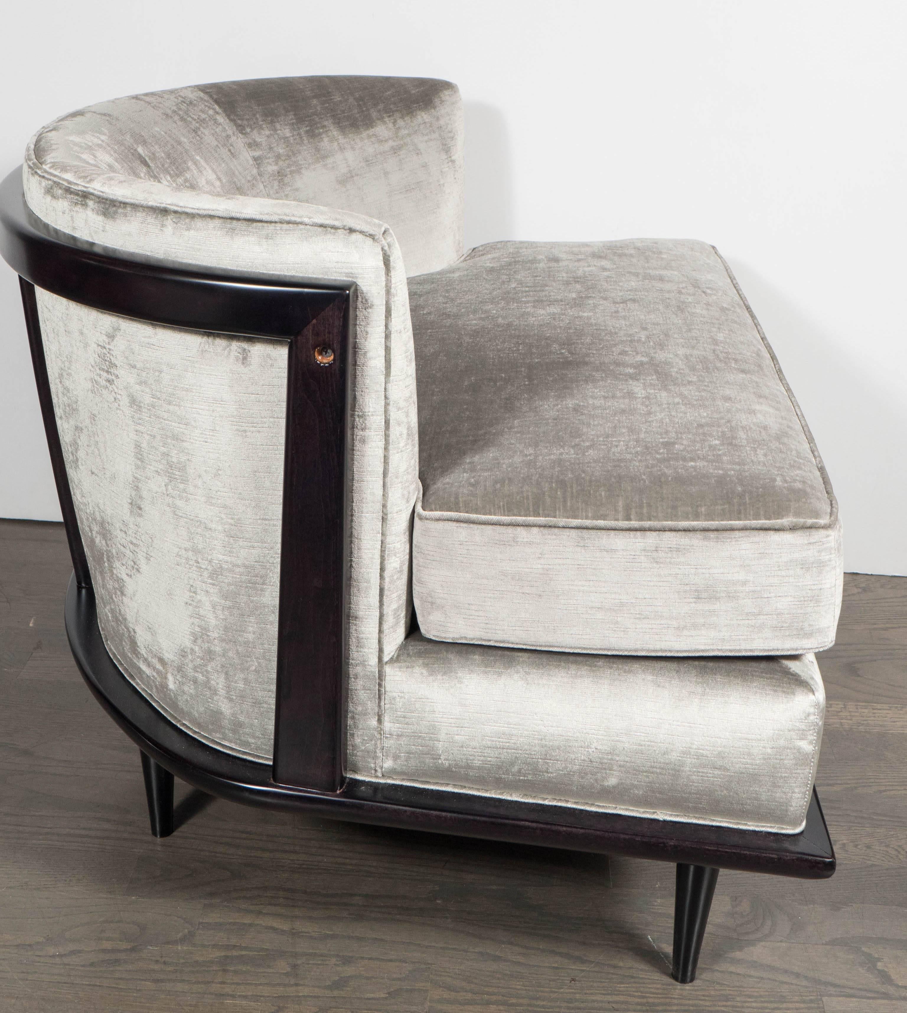 Mid-Century Modern Ultra Chic Mid-Century Curved Back Slipper Chair in Smoked Platinum Velvet