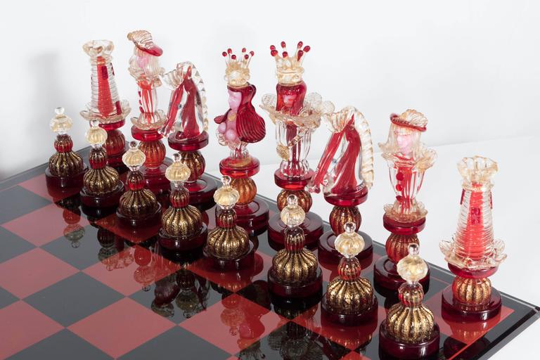 Luxury Unique Chess Set Handmade Murano Glass Chess Board and