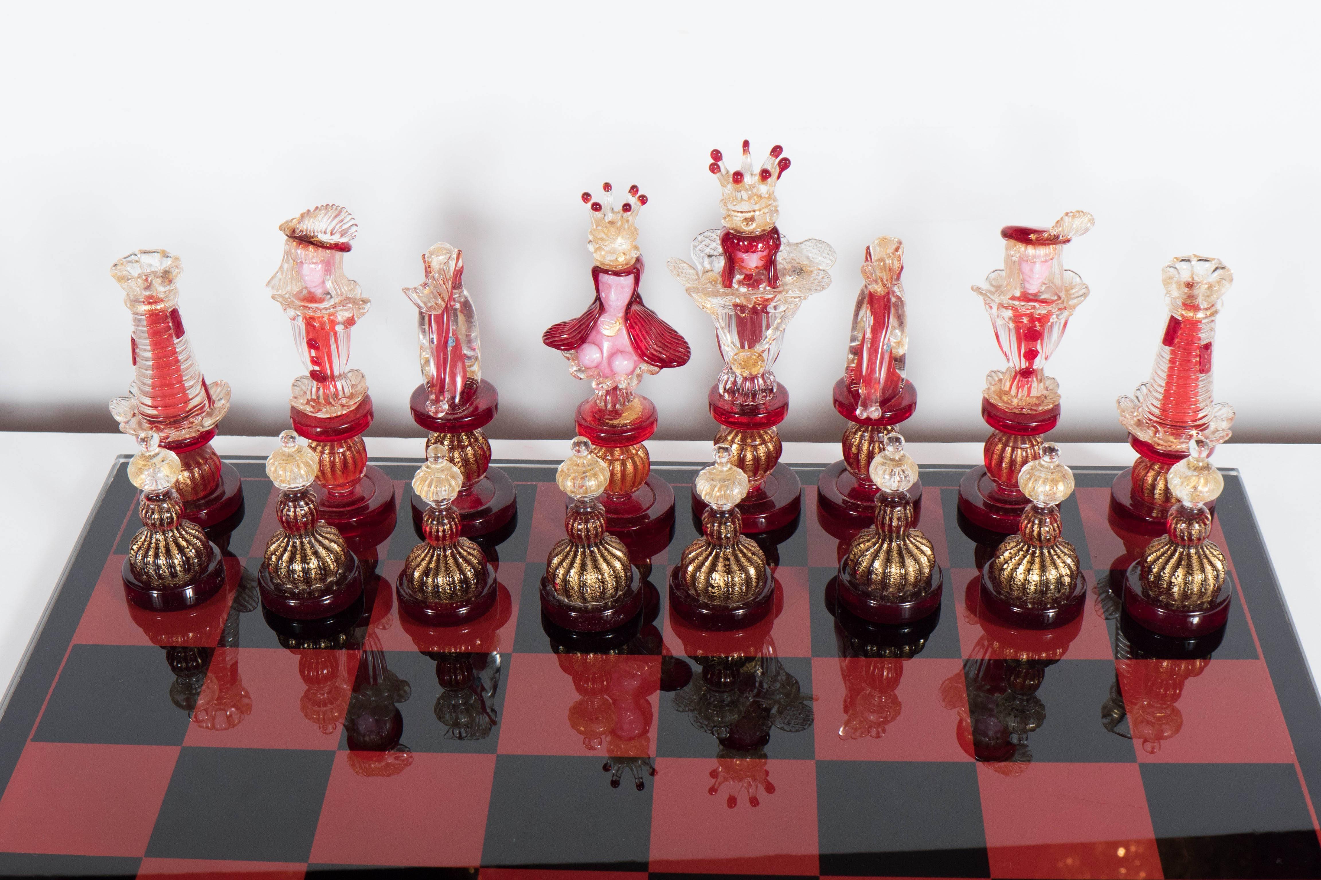 glass blown chess set
