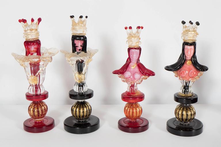 Handmade Italian Murano Art Glass Chess Board, Italian Glass from Simoeng,  Venice, Set of 33 for sale at Pamono