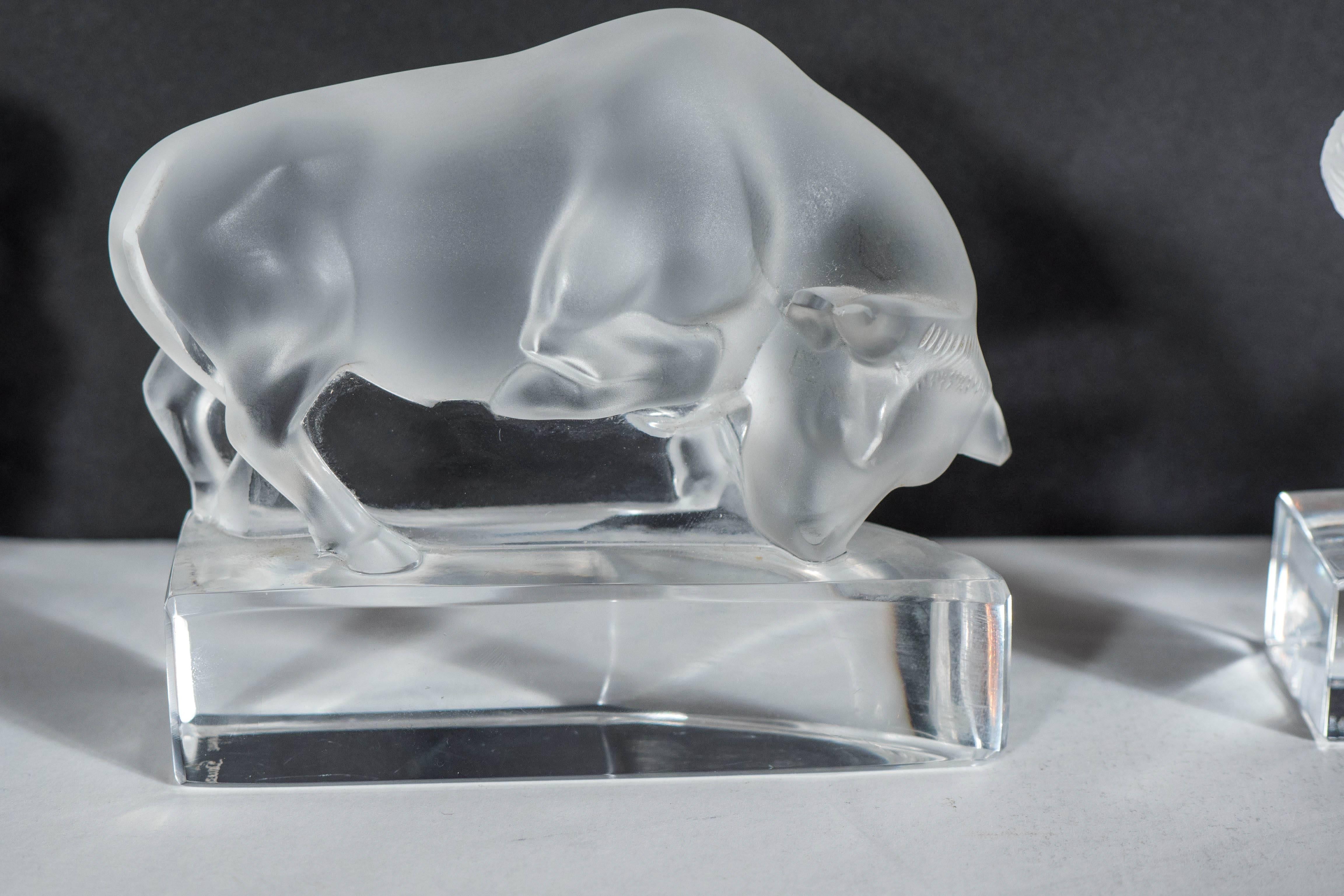 Art Deco Collection of Lalique Animal Figurines in Frosted Crystal