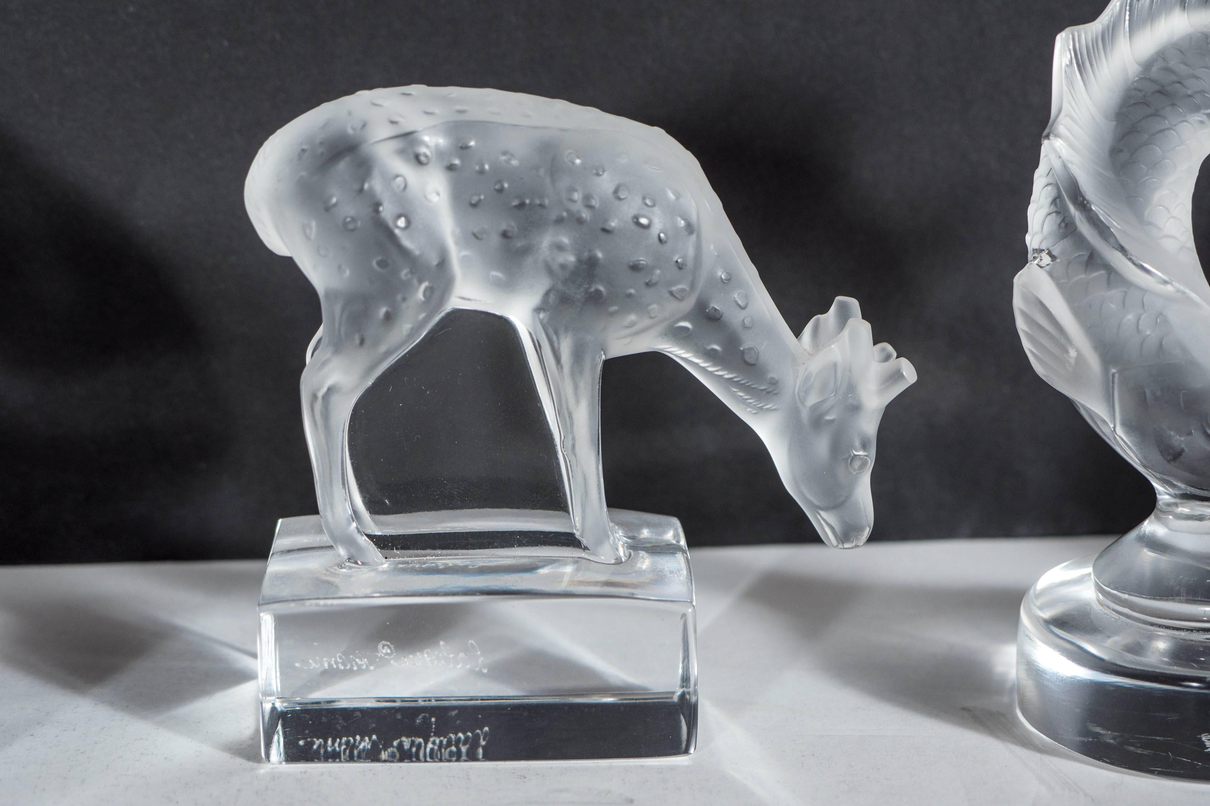 French Collection of Lalique Animal Figurines in Frosted Crystal