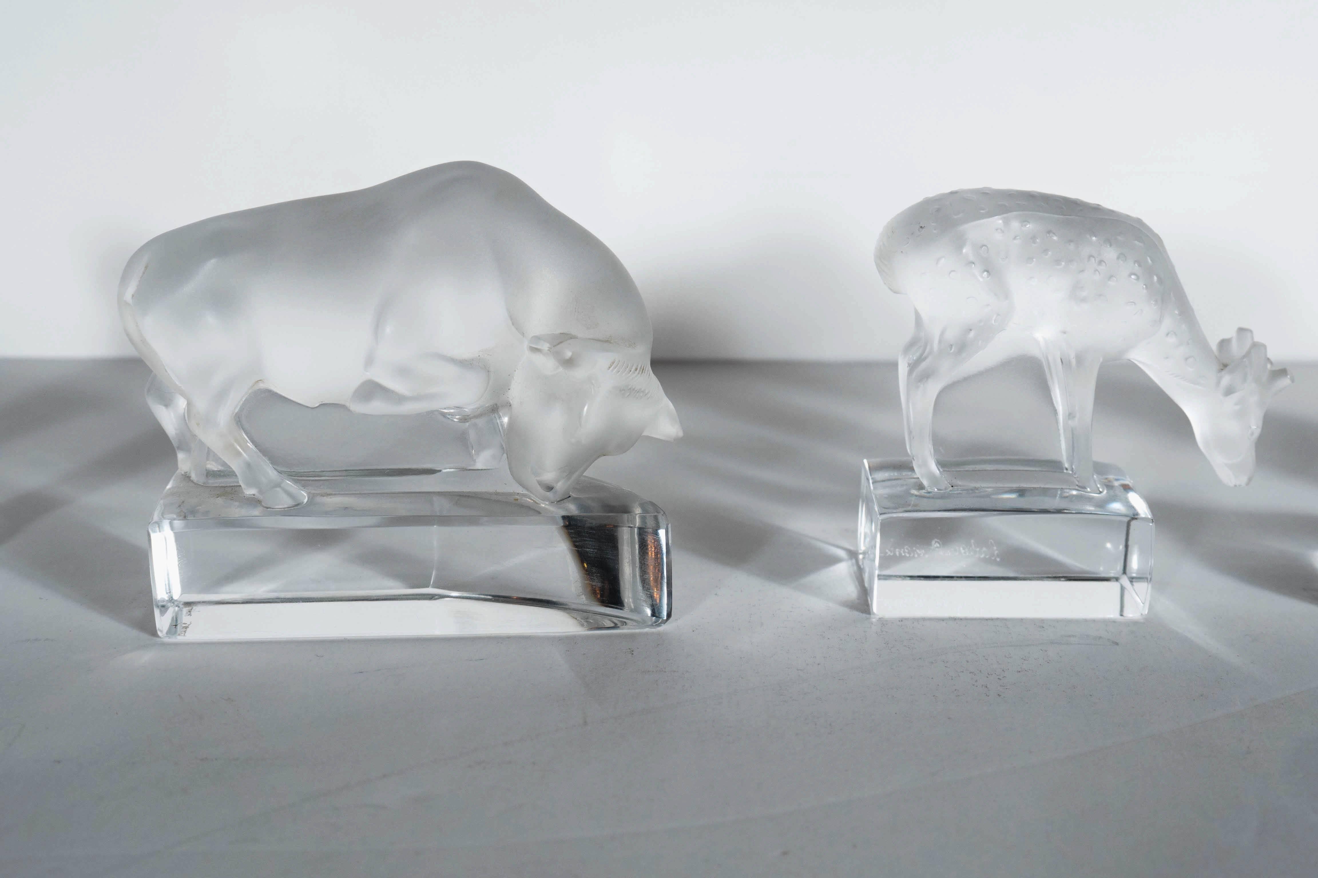 Collection of Lalique Animal Figurines in Frosted Crystal 1