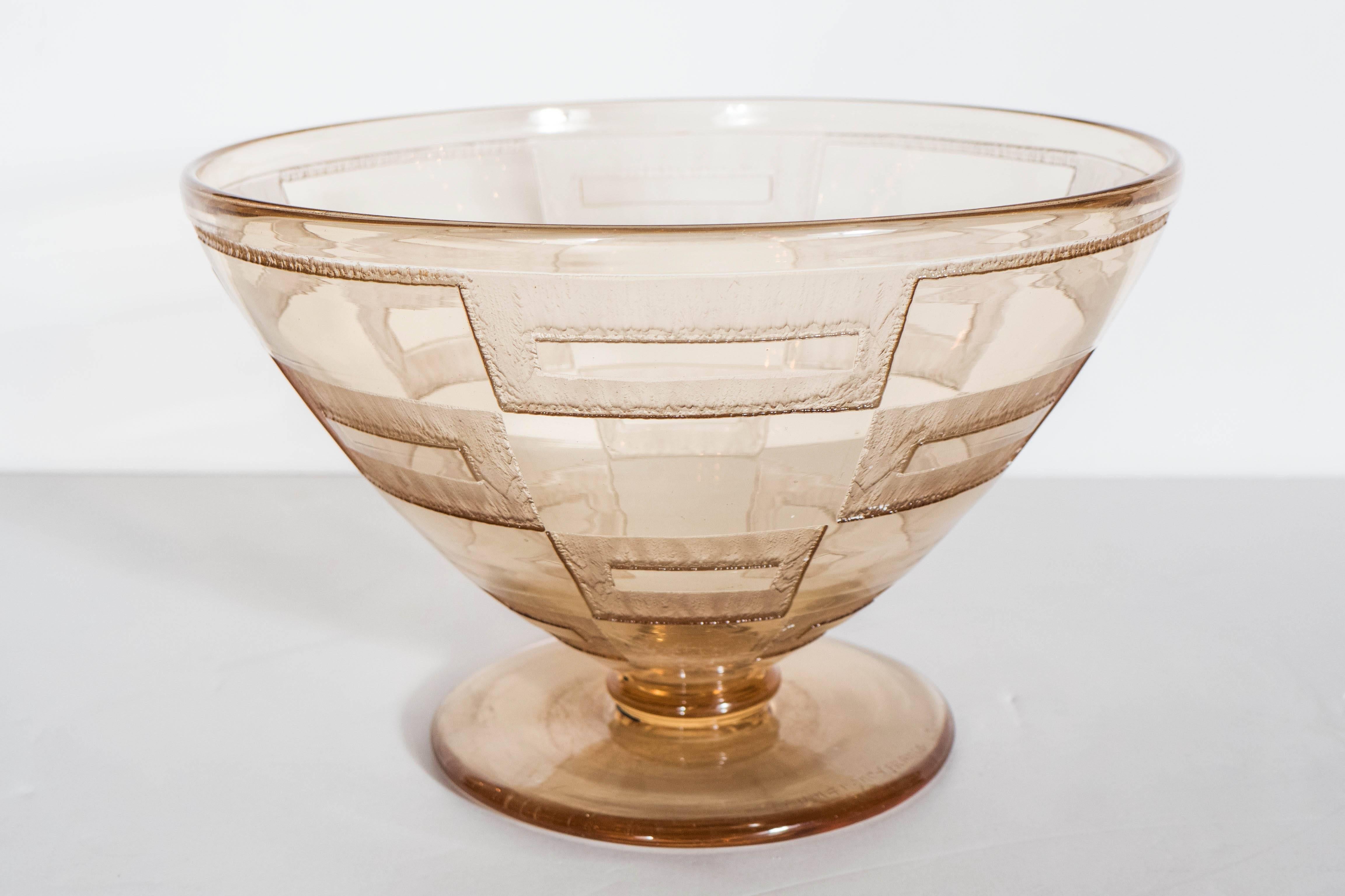 French Exquisite Pair of Art Deco Acid-Etched Glass Footed Bowls by Nancy Daum 