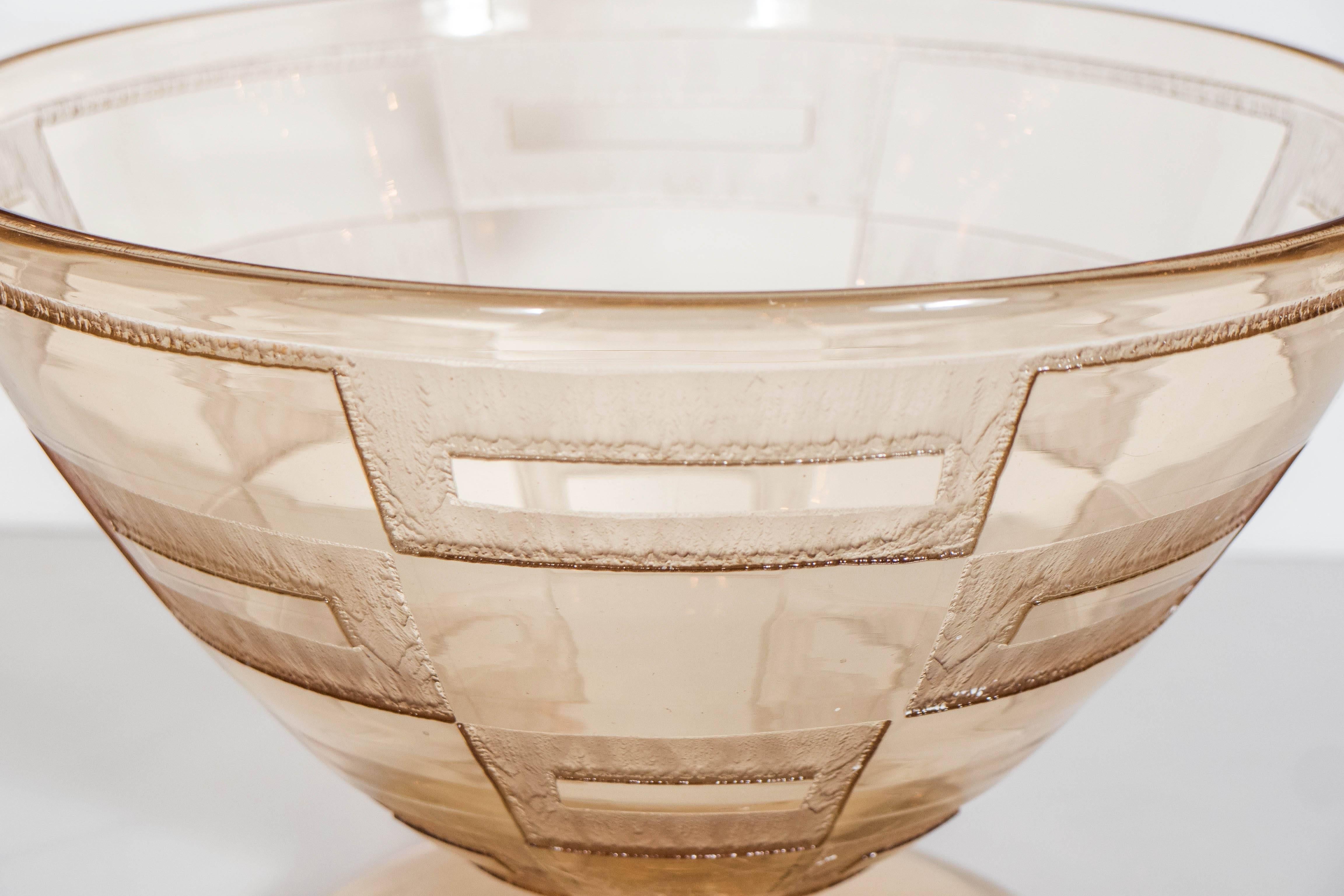 Mid-20th Century Exquisite Pair of Art Deco Acid-Etched Glass Footed Bowls by Nancy Daum 