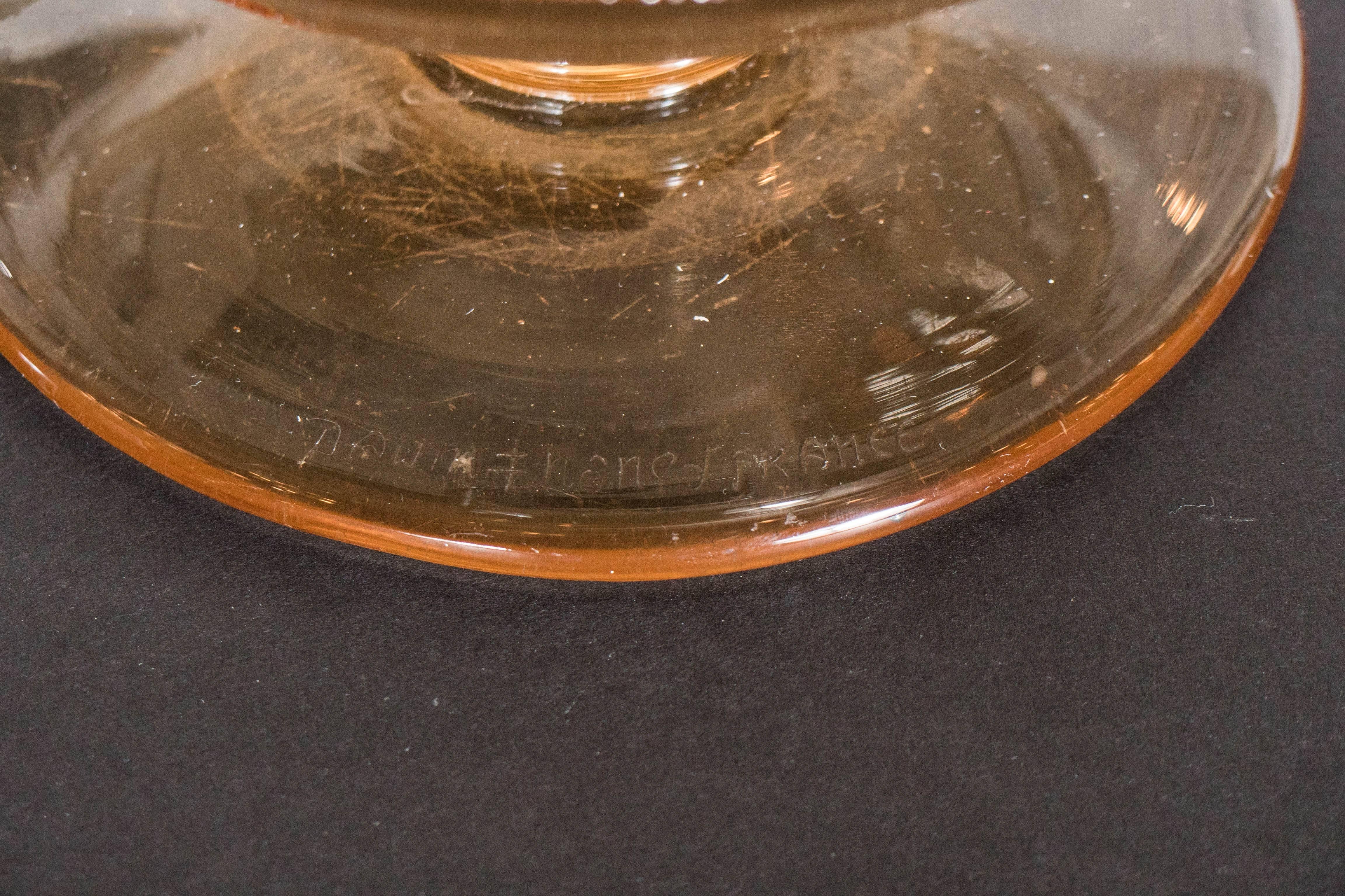 Exquisite Pair of Art Deco Acid-Etched Glass Footed Bowls by Nancy Daum  5