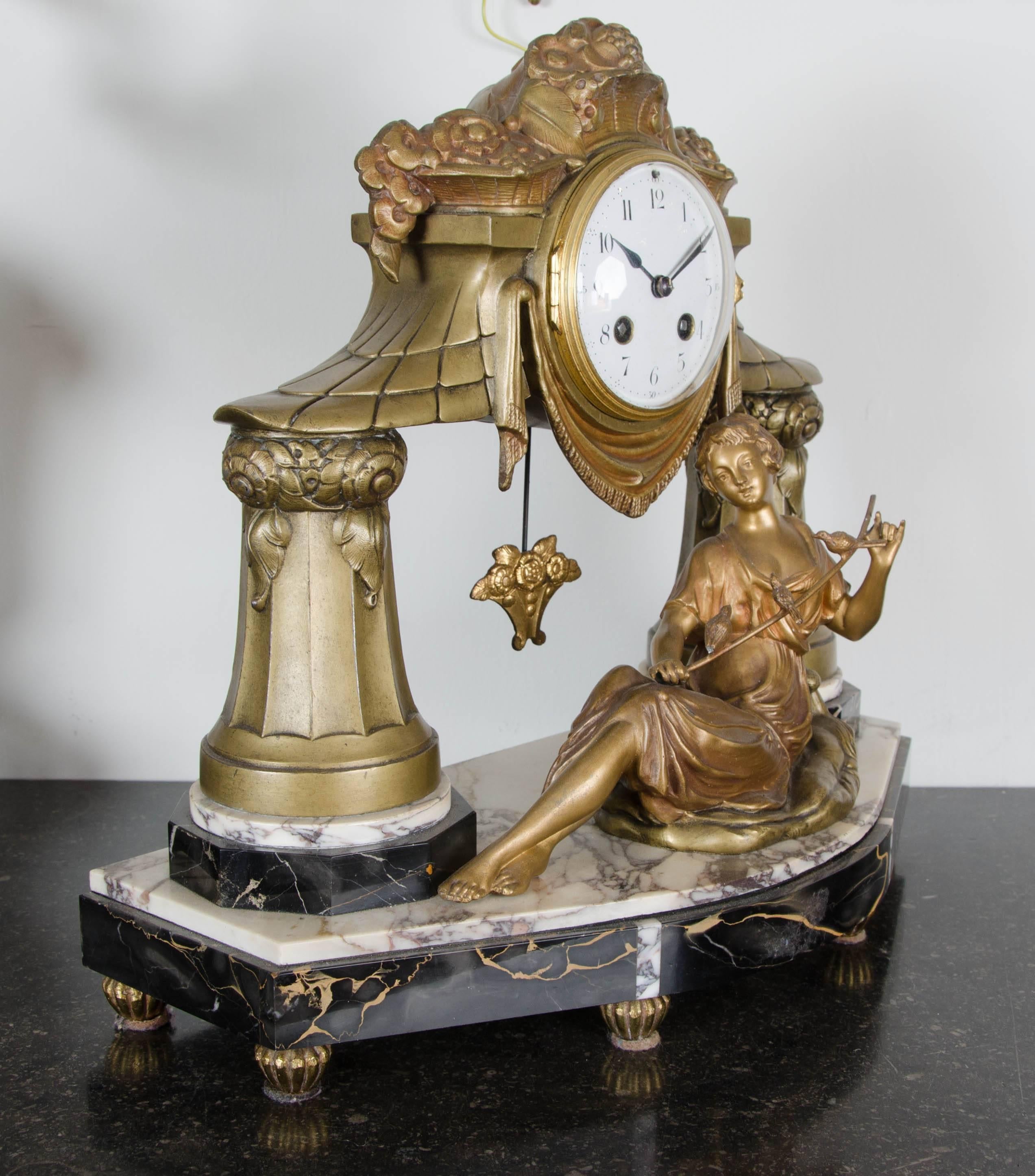 Art Deco Clock Garniture signed Limousin, circa 1930. In Good Condition In London, GB