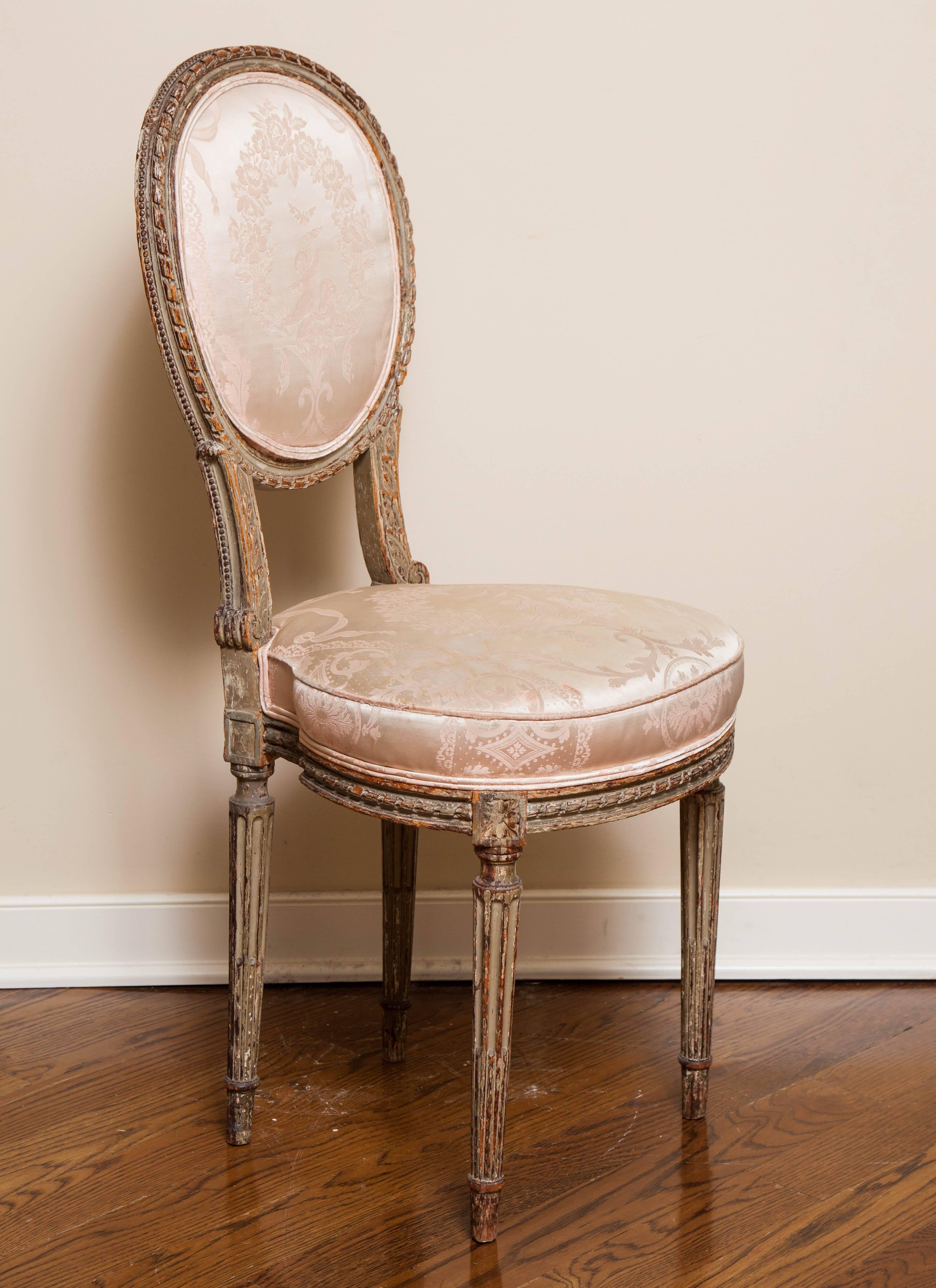 French Louis XVI Style Side Chair, 19th Century For Sale