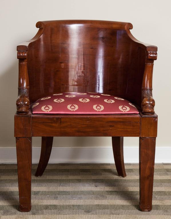 Carved Empire Solid Mahogany Desk Chair, Early 19th Century For Sale
