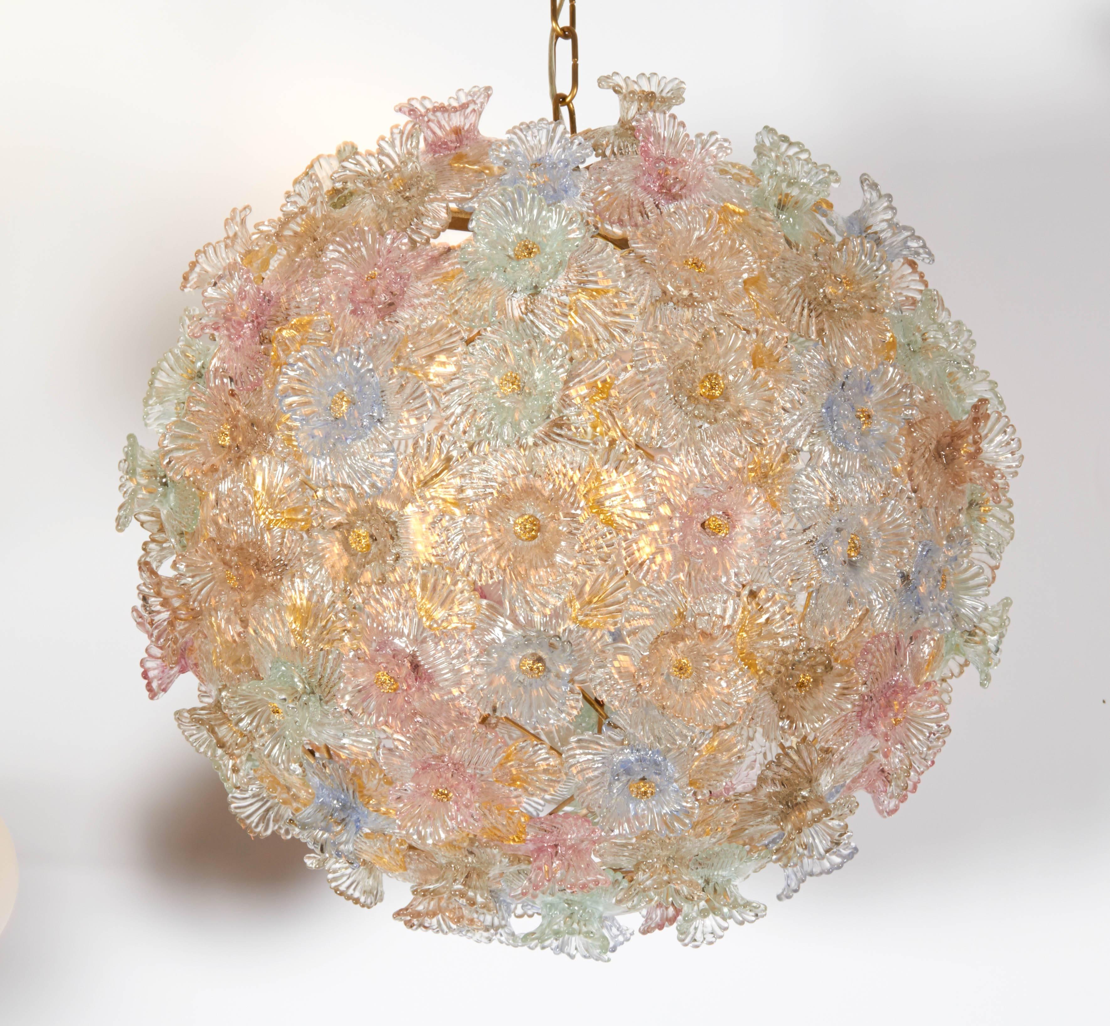 Stunning Murano Pendant with Floral Decoration by Barovier & Toso 1
