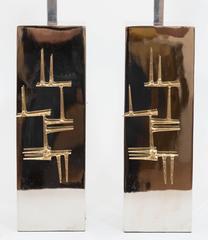Pair of Chrome "Brutalist" Metal Lamps by Laurel Lamp Co., USA