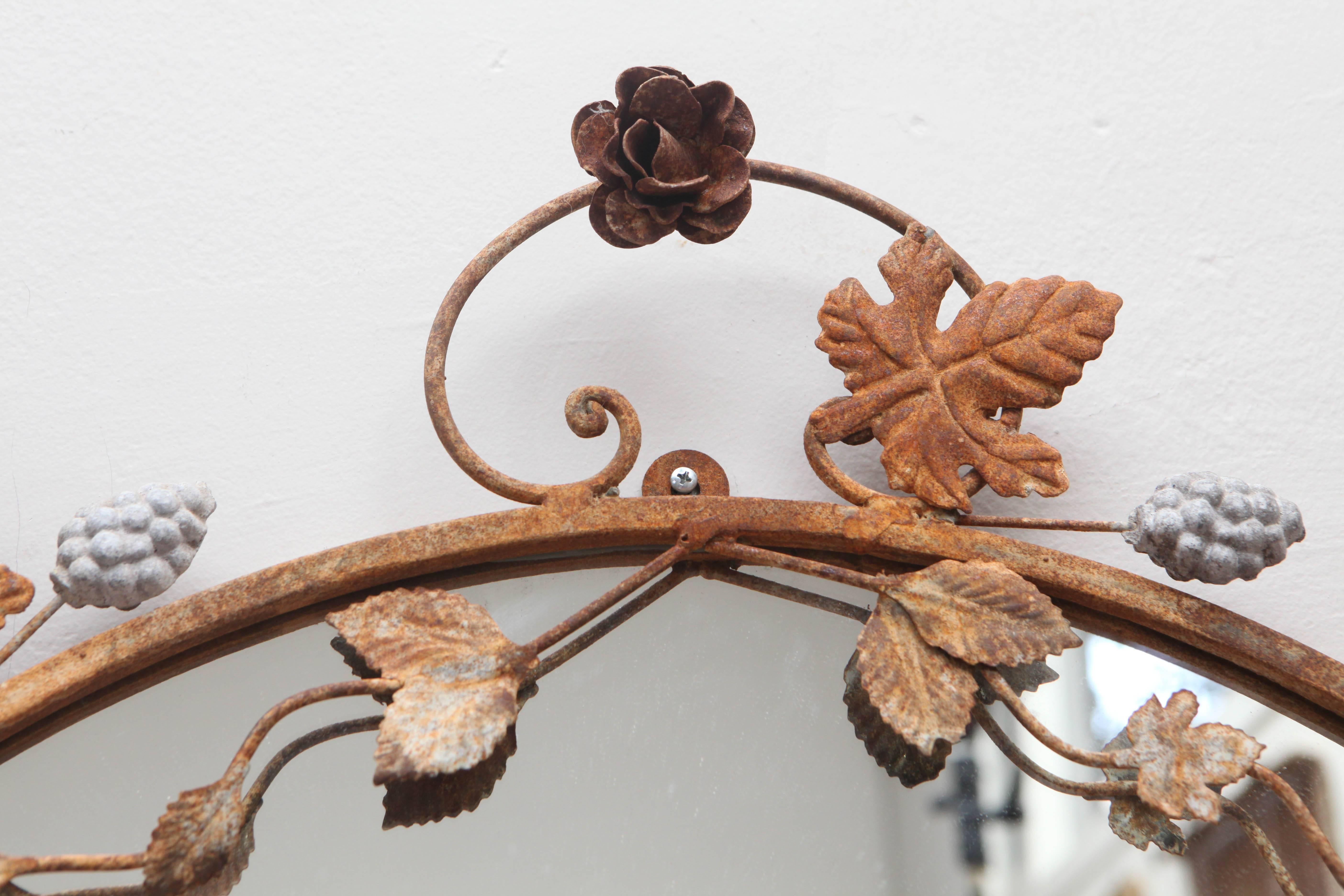 American Flower and Leaves Rusted Metal Mirror For Sale
