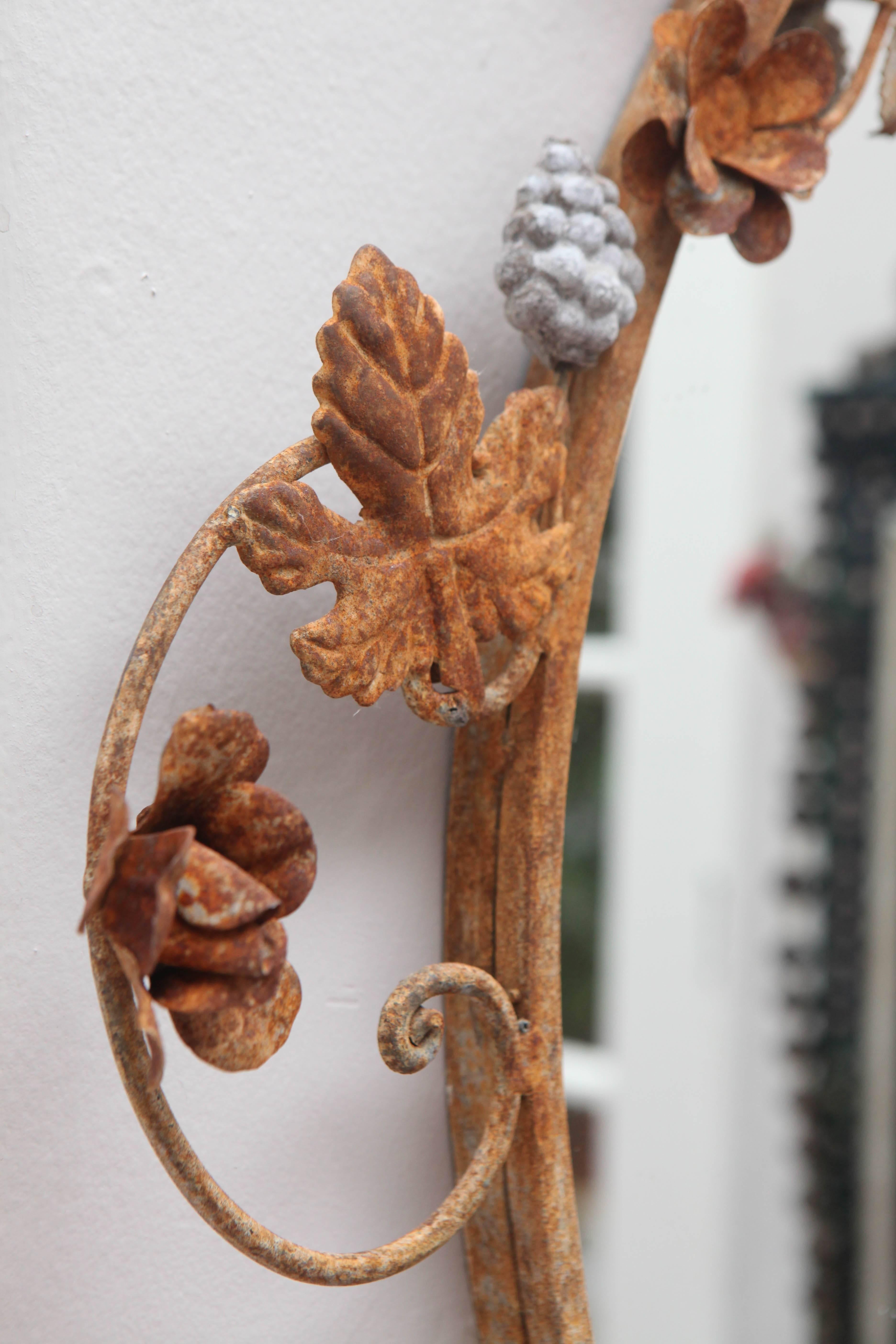 Flower and Leaves Rusted Metal Mirror For Sale 2
