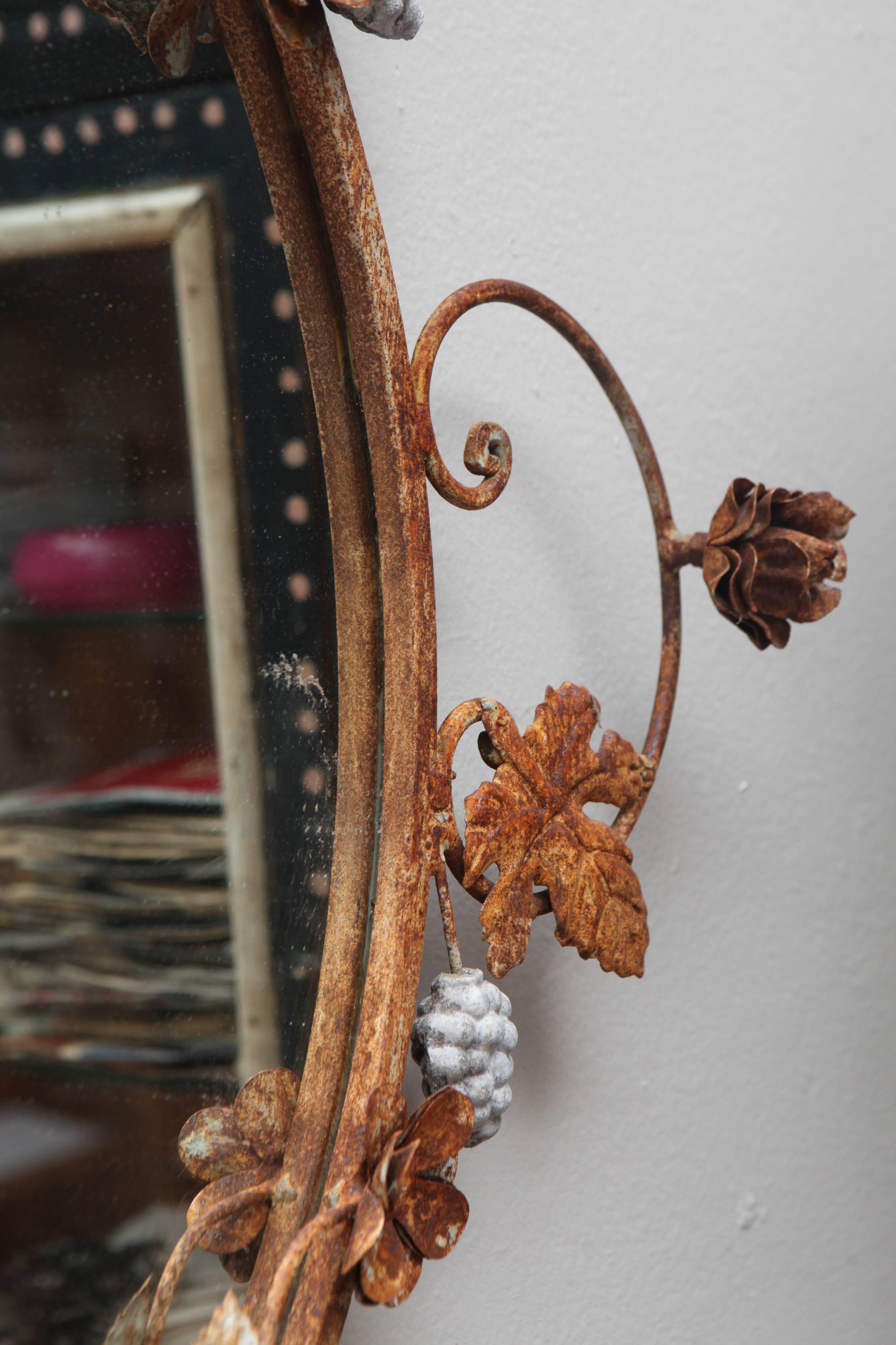 Flower and Leaves Rusted Metal Mirror For Sale 3