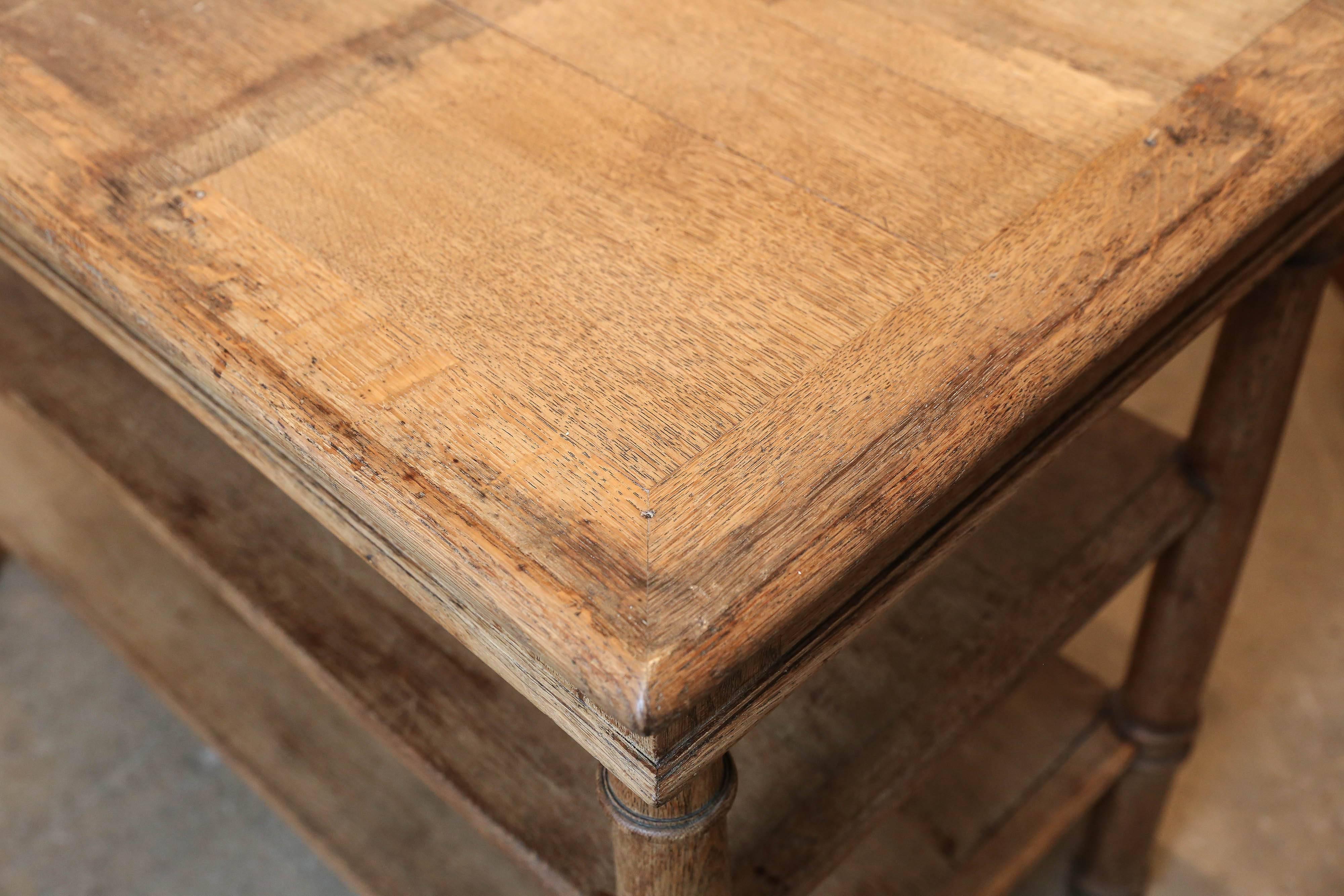 French 19th Century Three-Tiered Serving Table or Kitchen Island in Bleached Oak