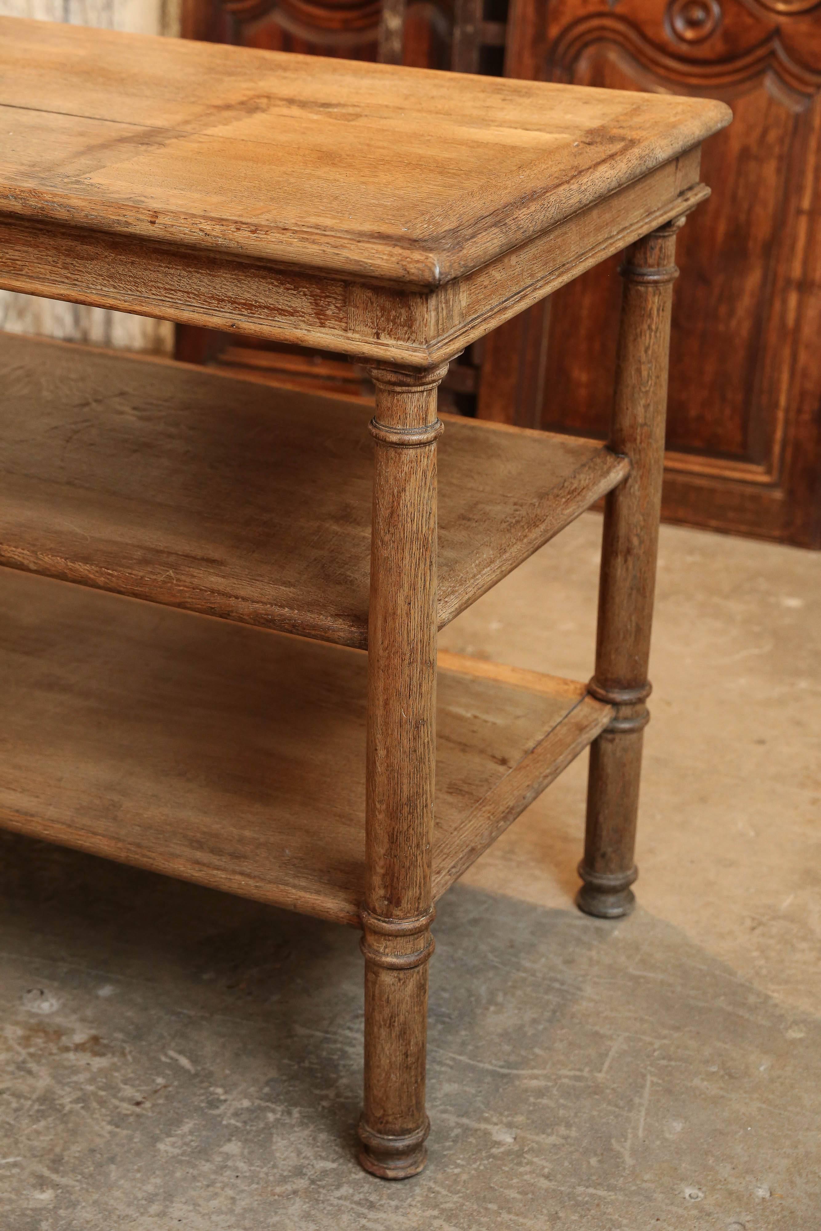 19th Century Three-Tiered Serving Table or Kitchen Island in Bleached Oak In Excellent Condition In Houston, TX