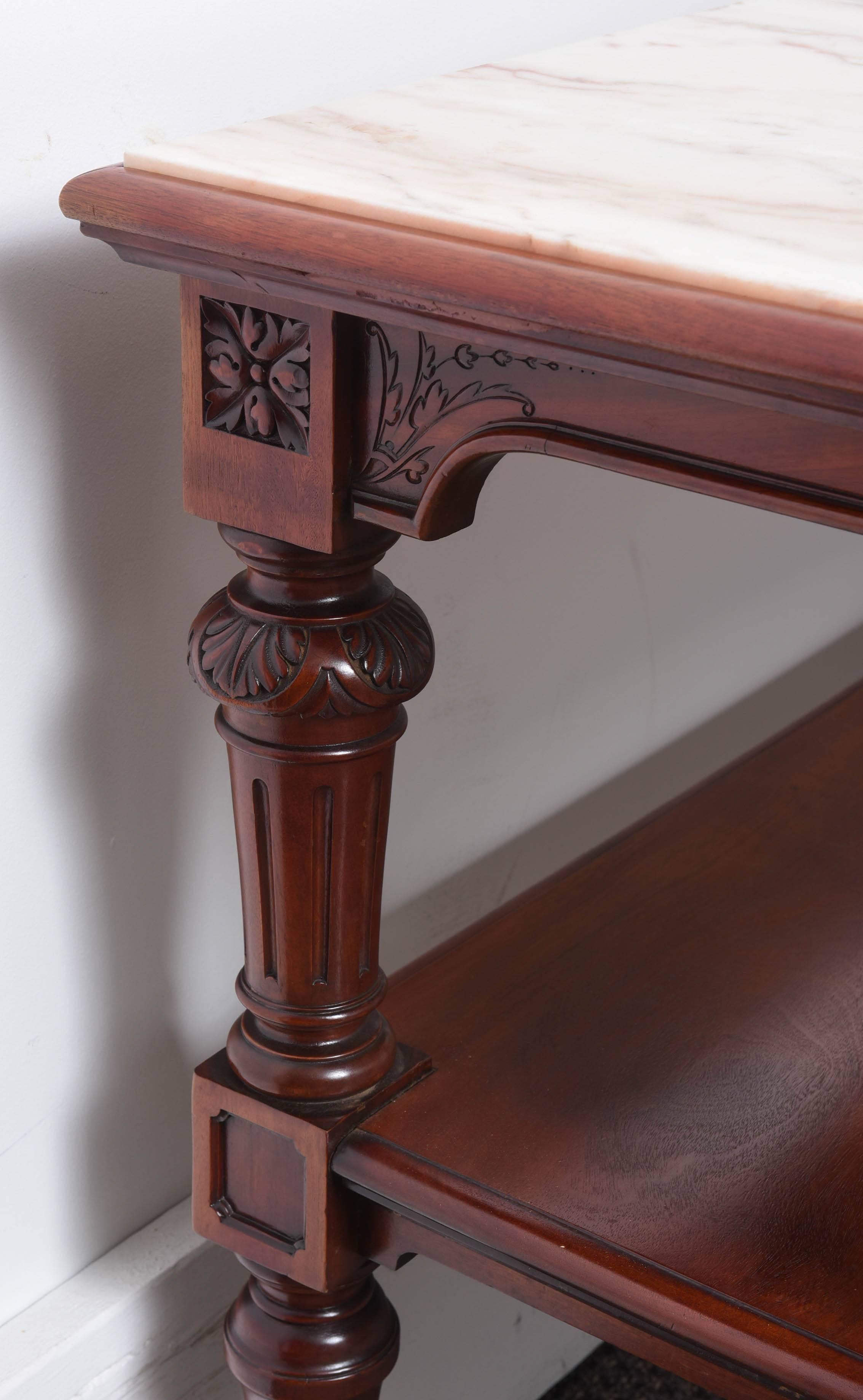 Amazing Pair of 19th Century Marble-Top Carved Mahogany Console Tables 1