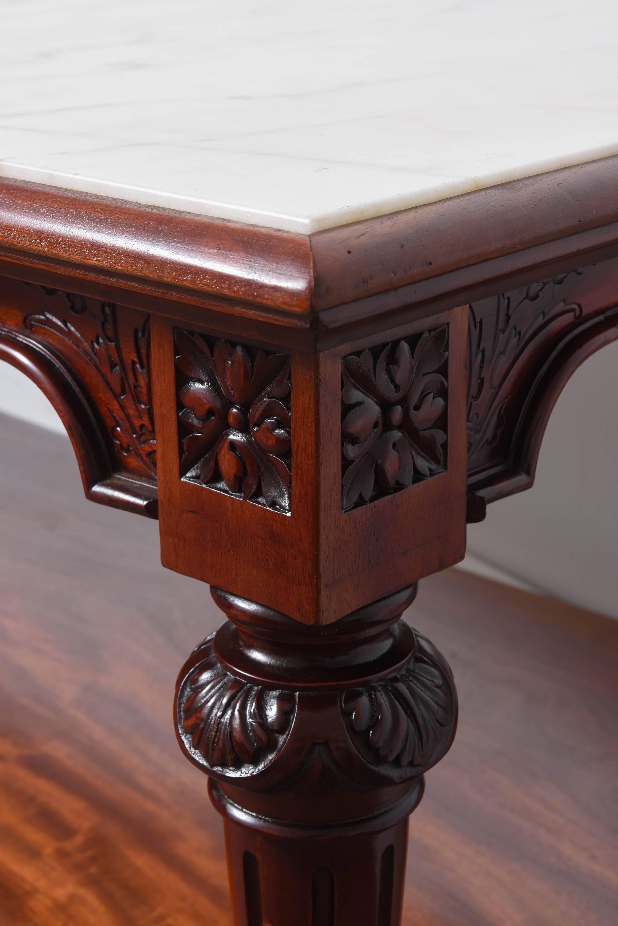 Amazing Pair of 19th Century Marble-Top Carved Mahogany Console Tables 3