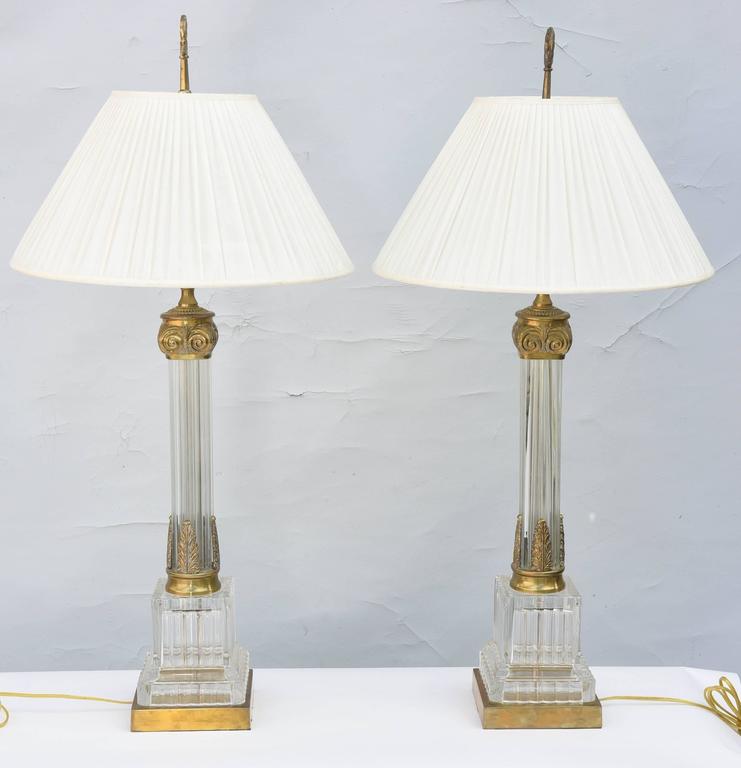 Pair of Fluted Glass Column Lamps In Excellent Condition For Sale In West Palm Beach, FL