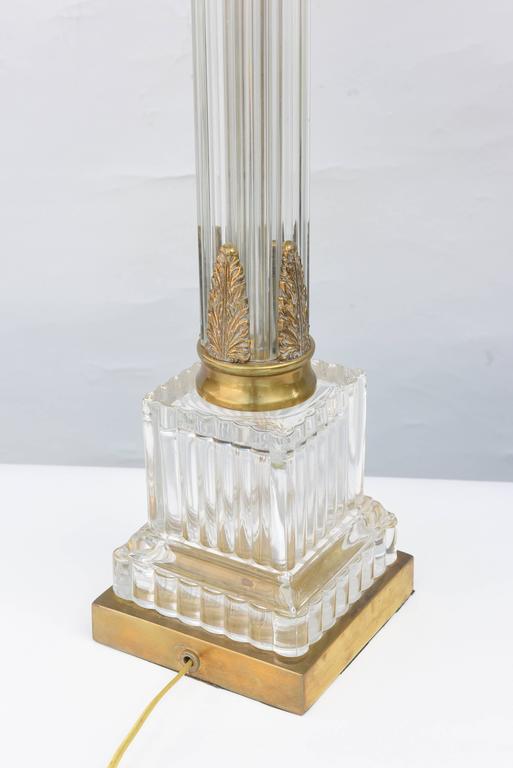 20th Century Pair of Fluted Glass Column Lamps For Sale
