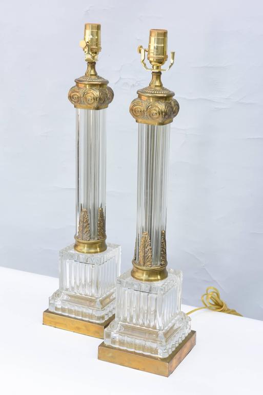 Pair of Fluted Glass Column Lamps For Sale 1