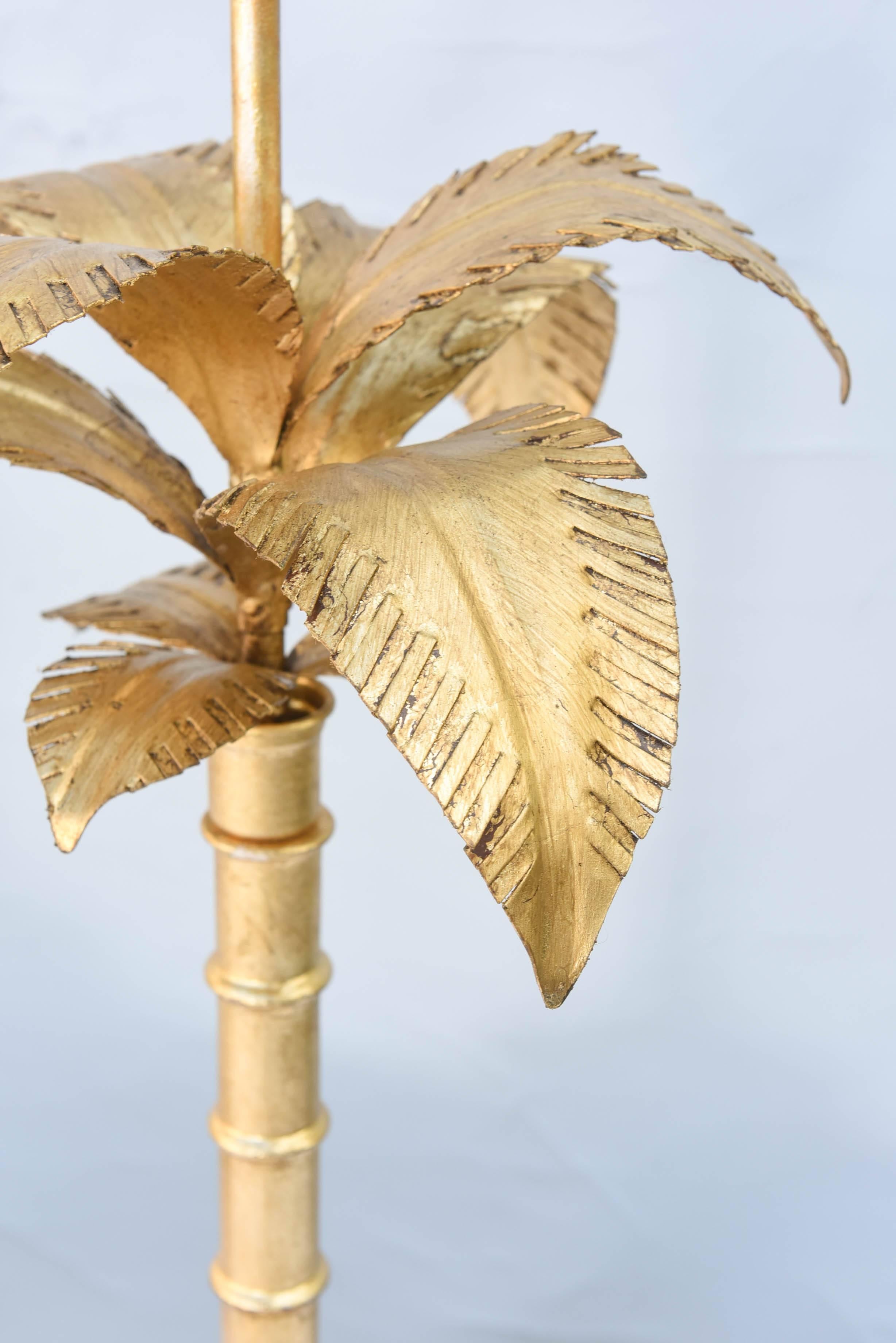 Italian Pair of Gilded Iron Palm Tree Lamps For Sale