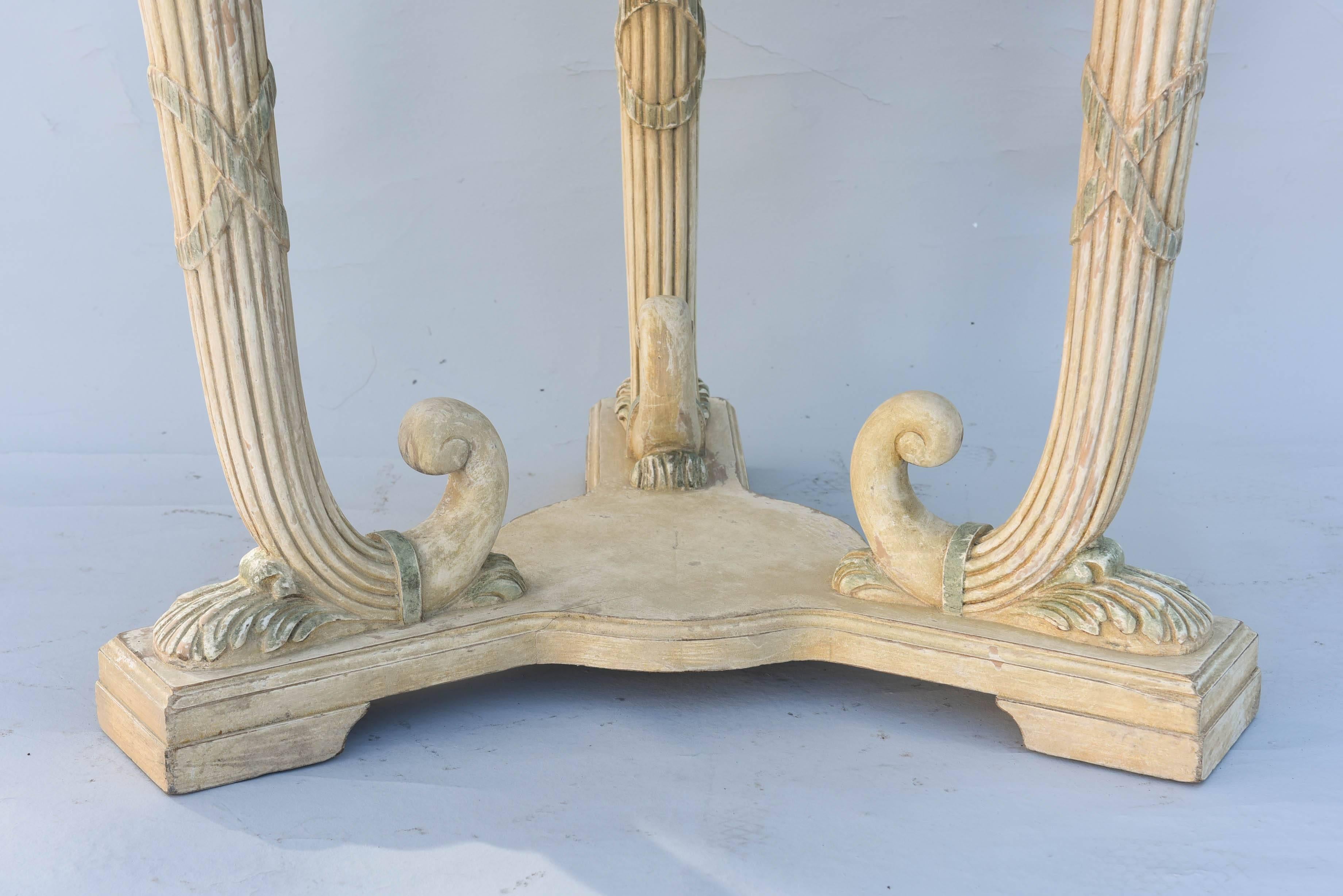 20th Century Round Italian Center Table with Carrara Marble Top on Painted Base