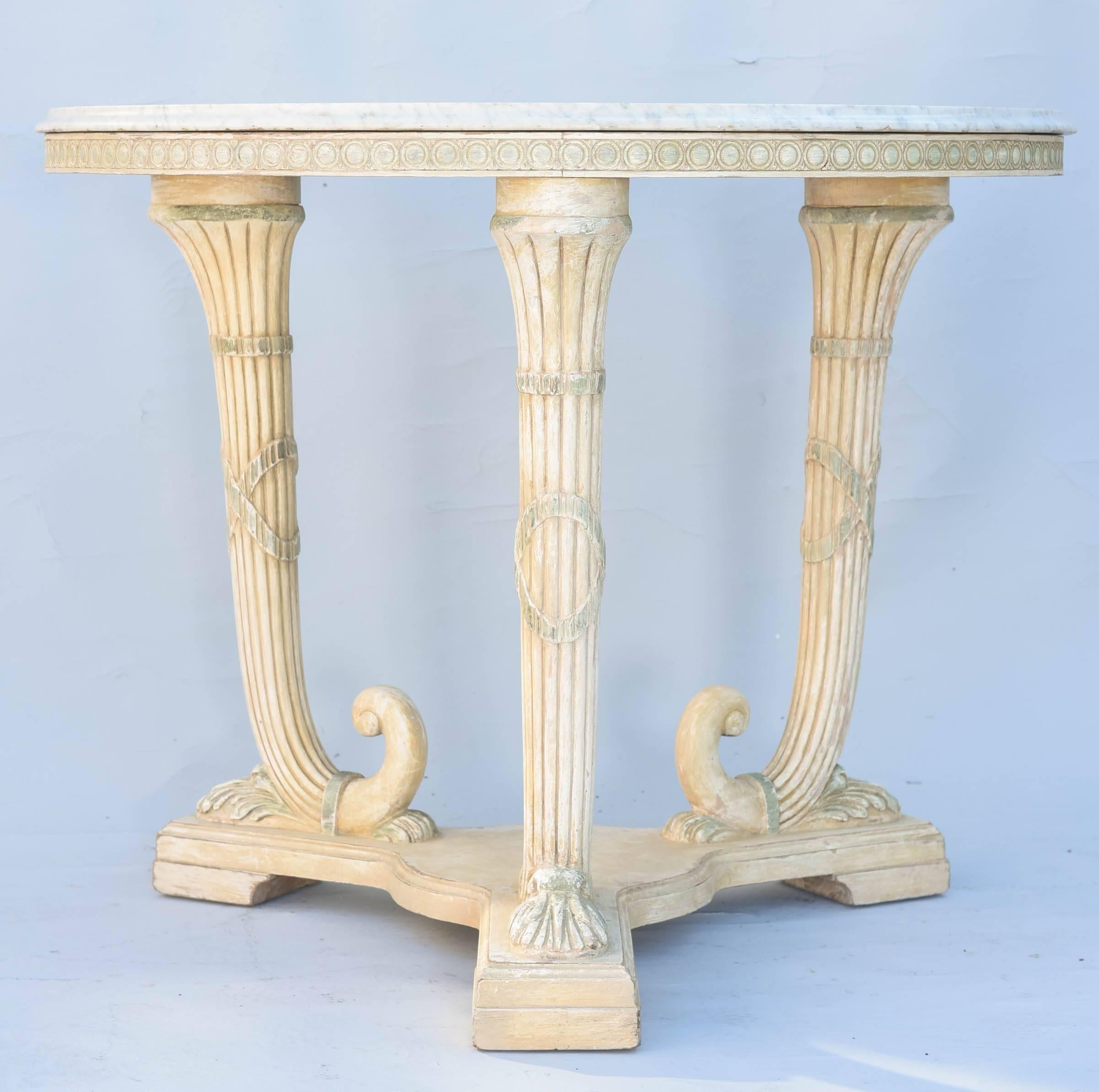 Round Italian Center Table with Carrara Marble Top on Painted Base 3