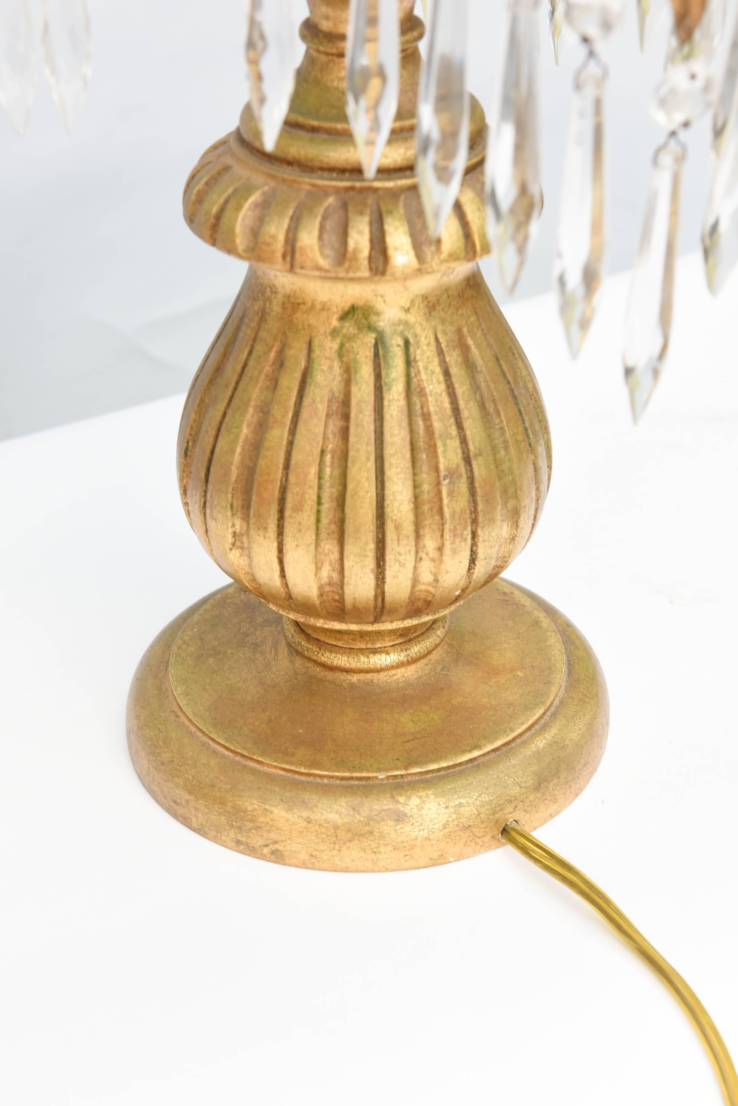 Pair of Gilt Metal Palm Lamps Decorated with Crystals 1