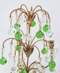 Pair of Italian Girandoles Decorated with Emerald Colored Crystal Drops