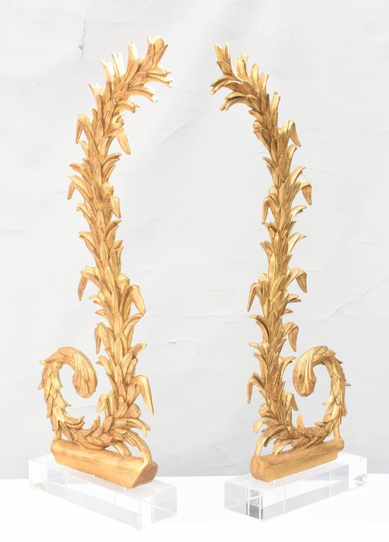 Pair of 19th Century Italian Giltwood Carvings on Lucite Bases For Sale ...