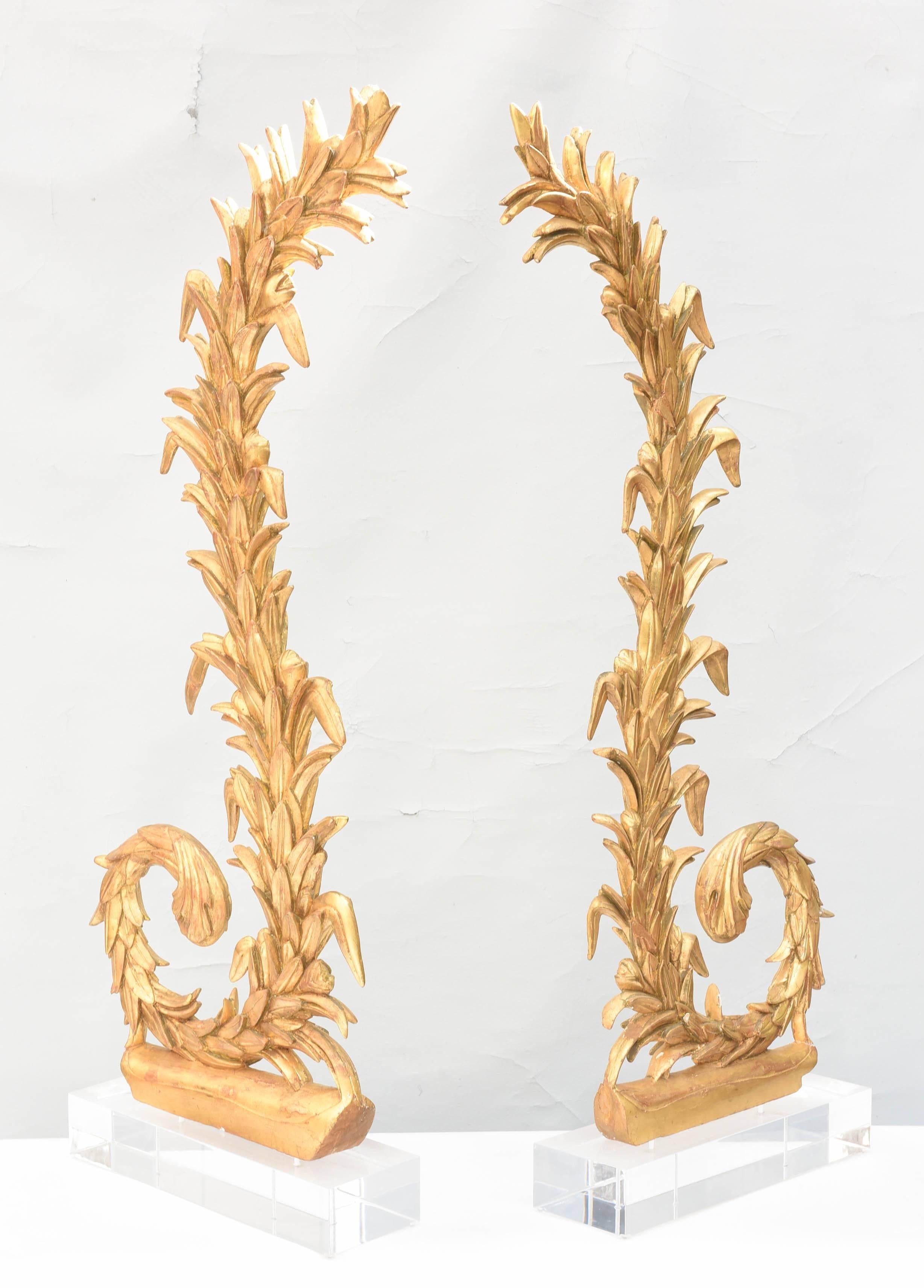 Pair of 19th Century Italian Giltwood Carvings on Lucite Bases For Sale 5