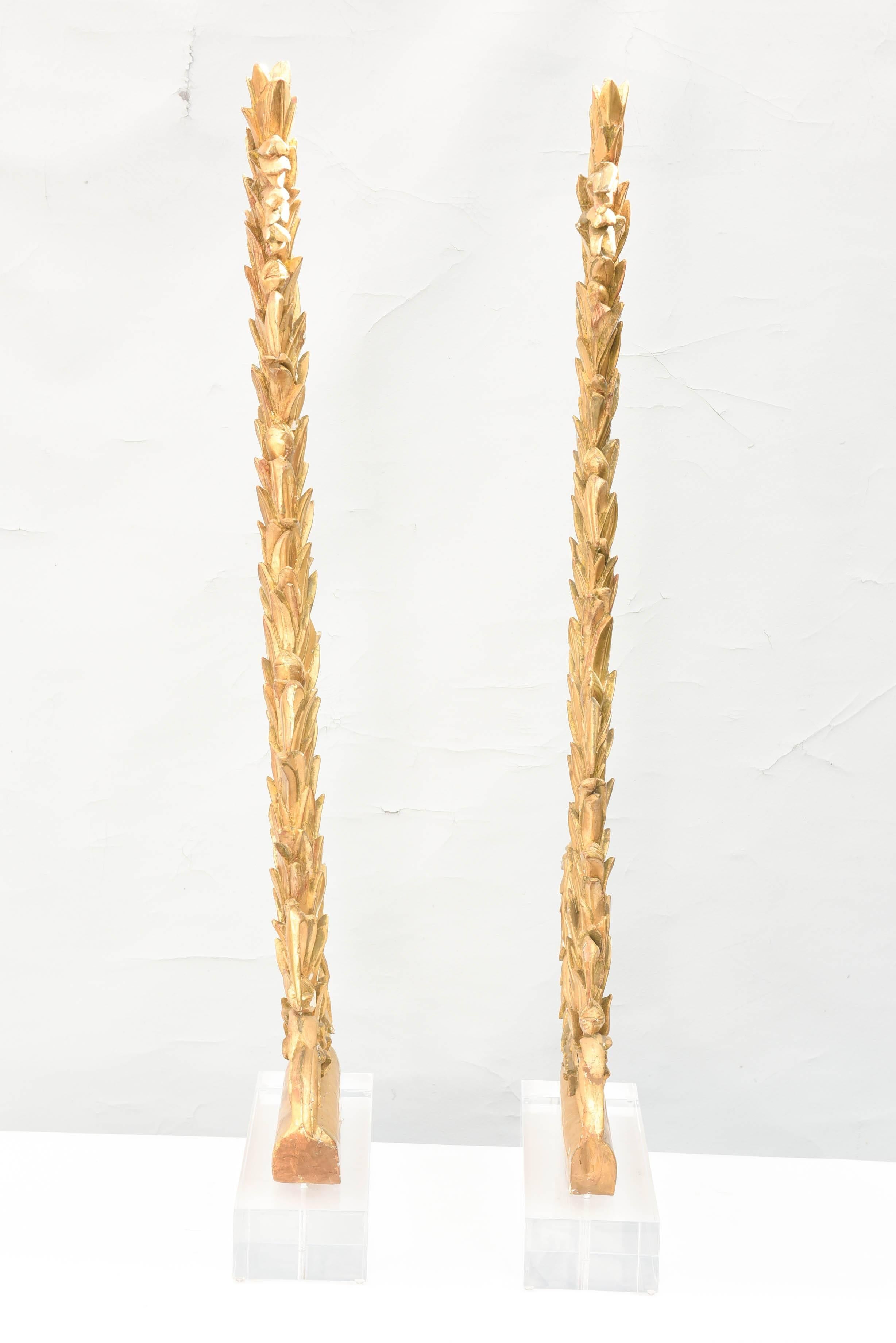 Coppia di sculture in legno dorato italiano del XIX secolo su basi in lucite in vendita 3