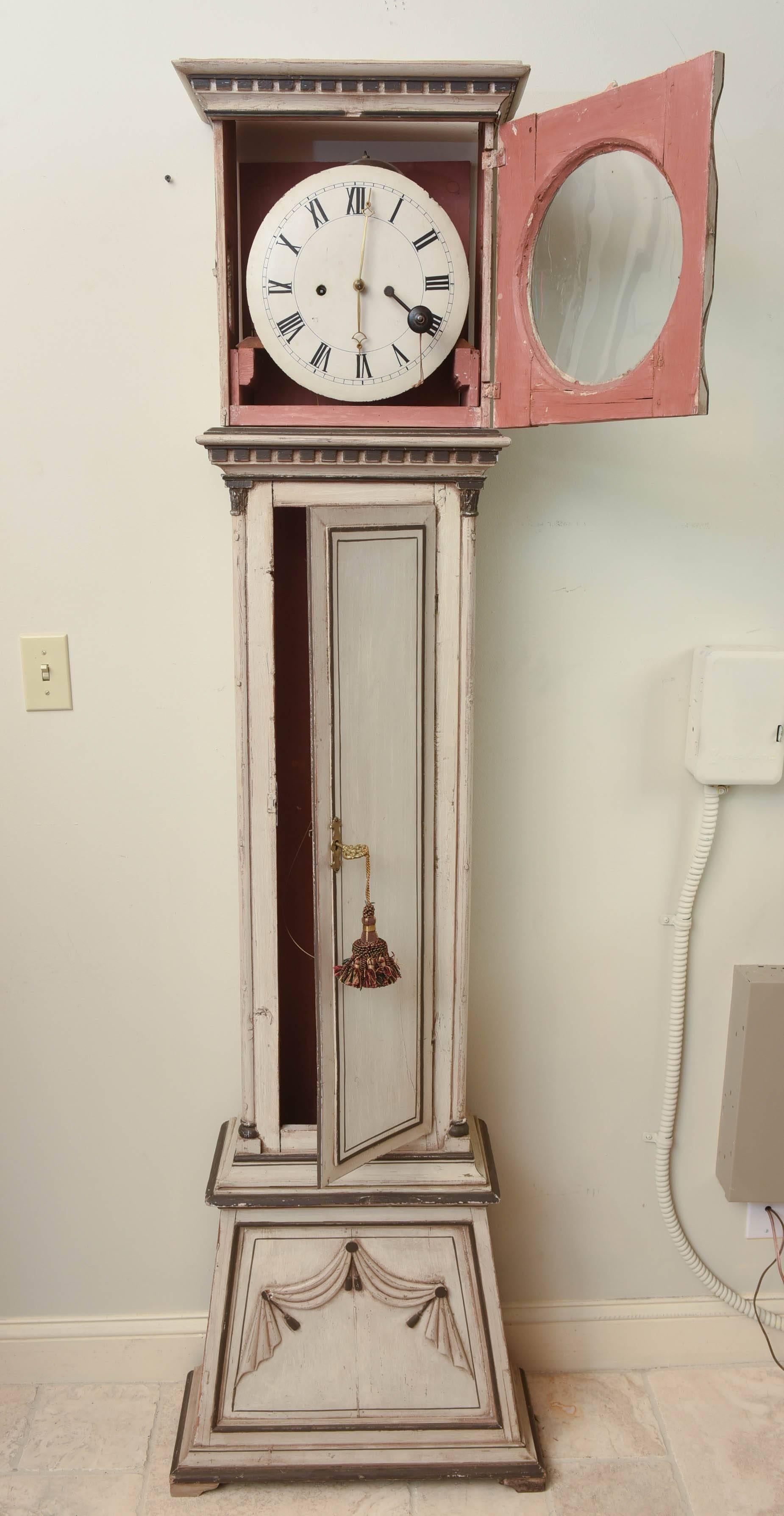 Painted French 19th Century Case Clock In Excellent Condition In West Palm Beach, FL