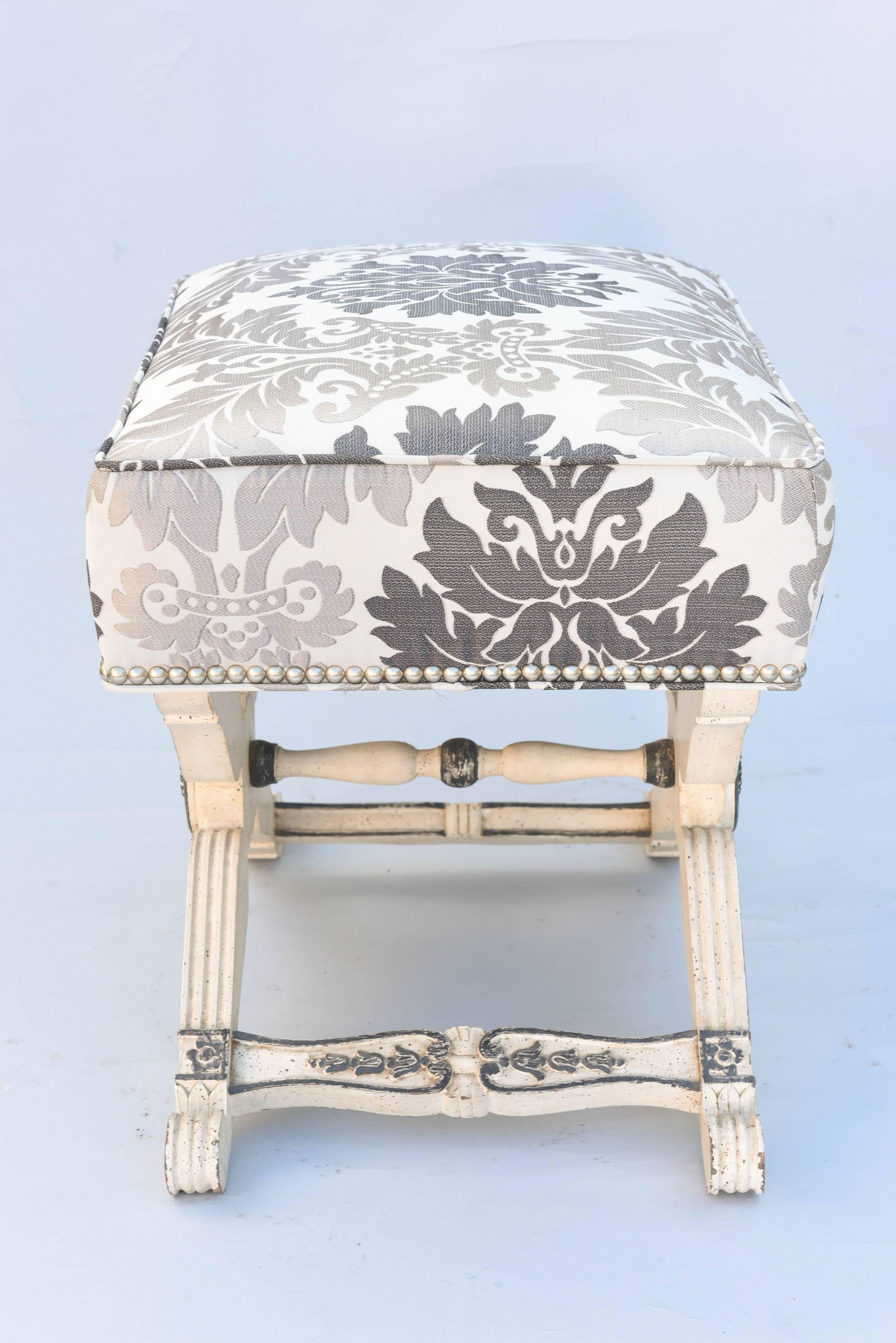Mid-20th Century Empire Form Stool, Painted, with Damask Box Seat For Sale