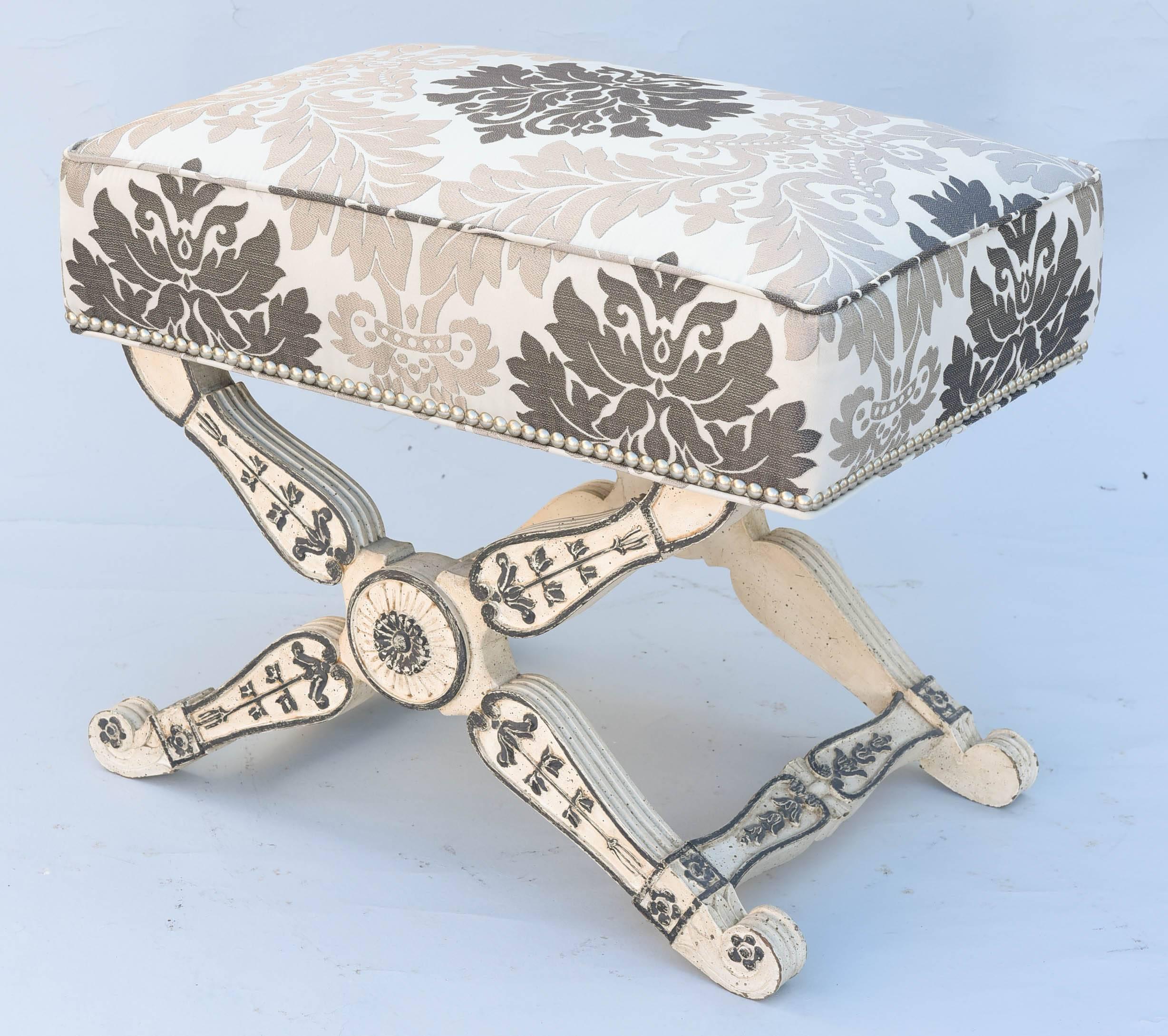 Empire Form Stool, Painted, with Damask Box Seat For Sale 1