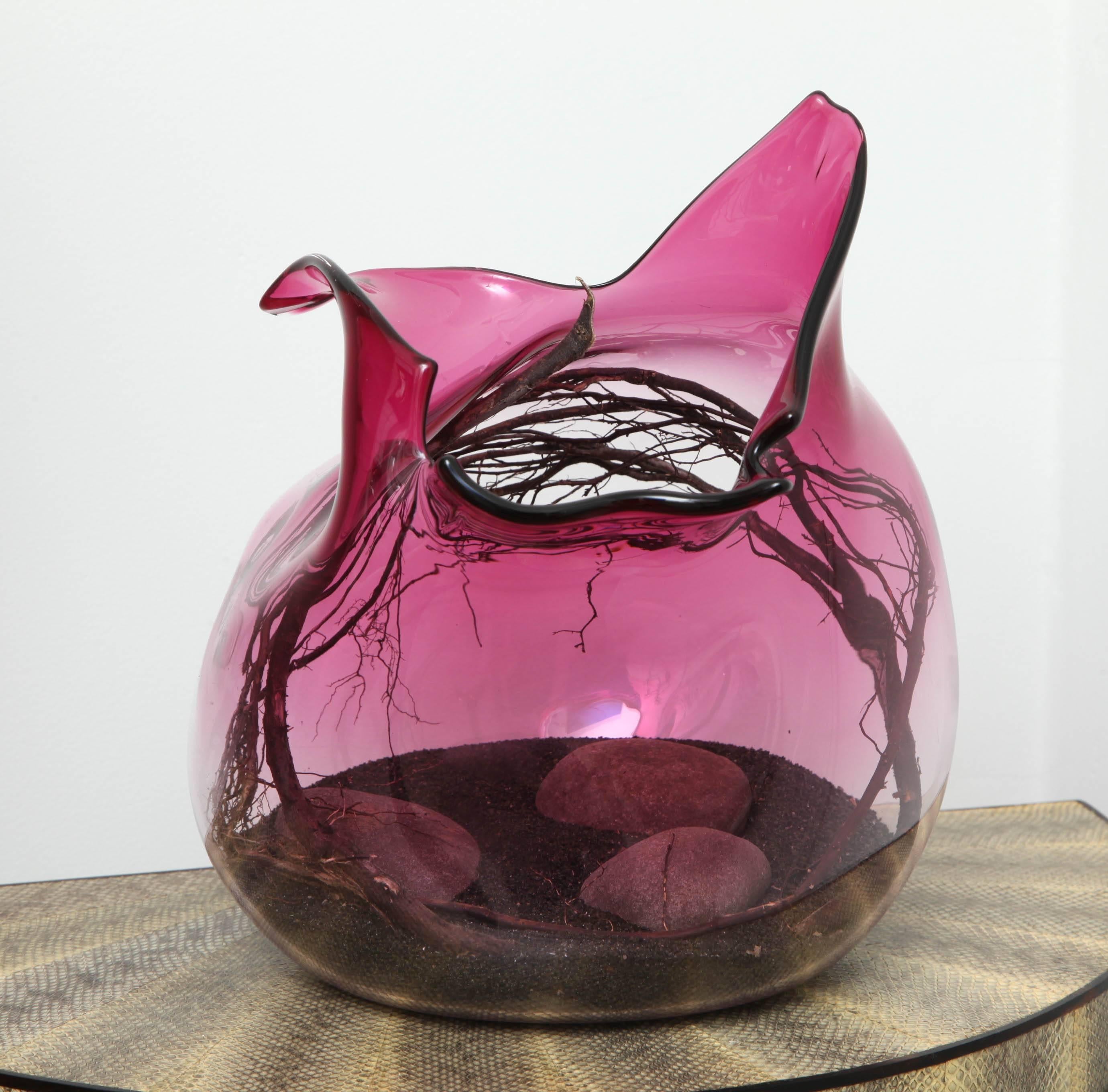 Glass Mauve Contemporary Handblown Sculpture by Jeremy Silva  For Sale