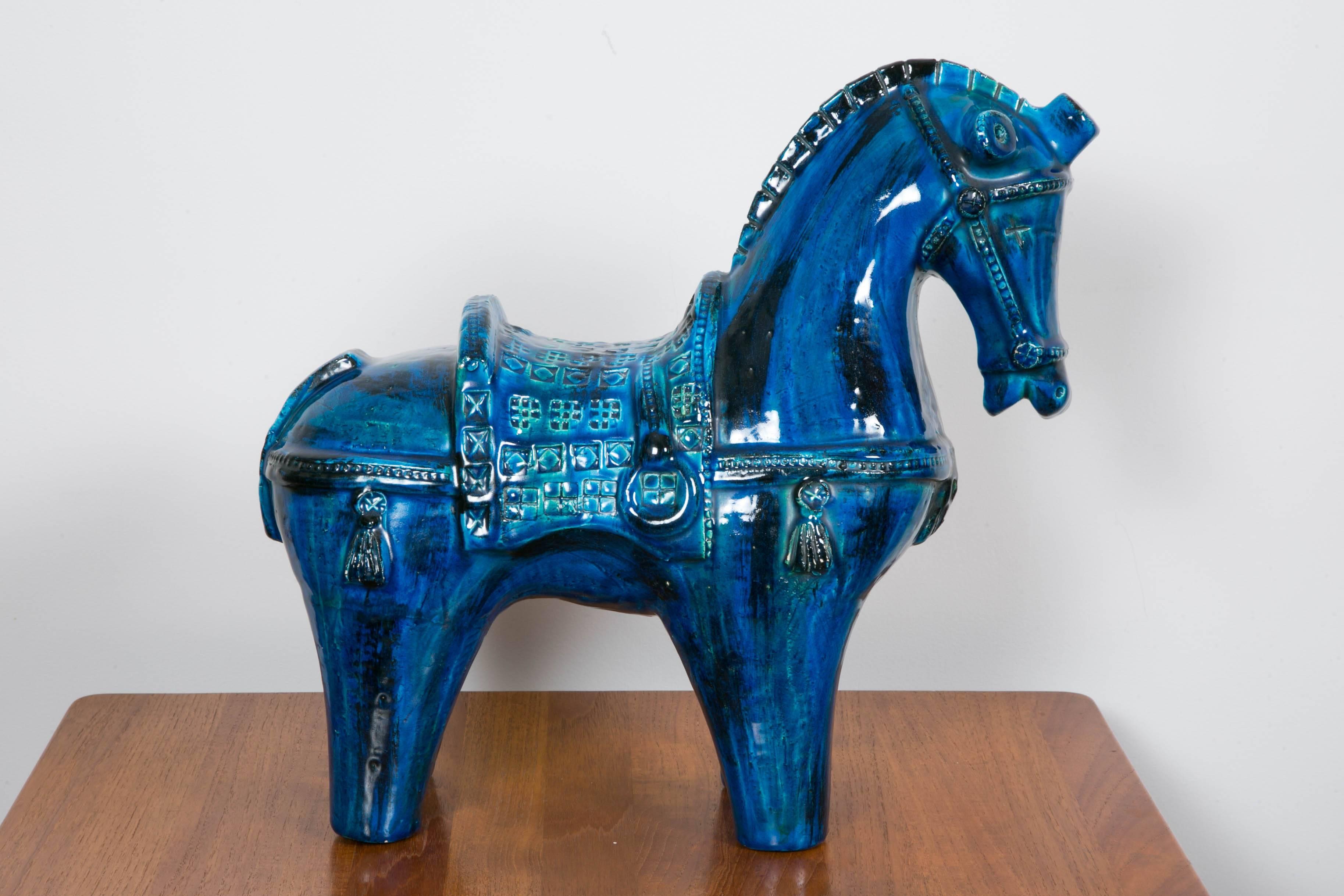 Large ceramic Horse, in blue glaze .
Aldo Londi for Bitossi .
Italy ,circa 1960