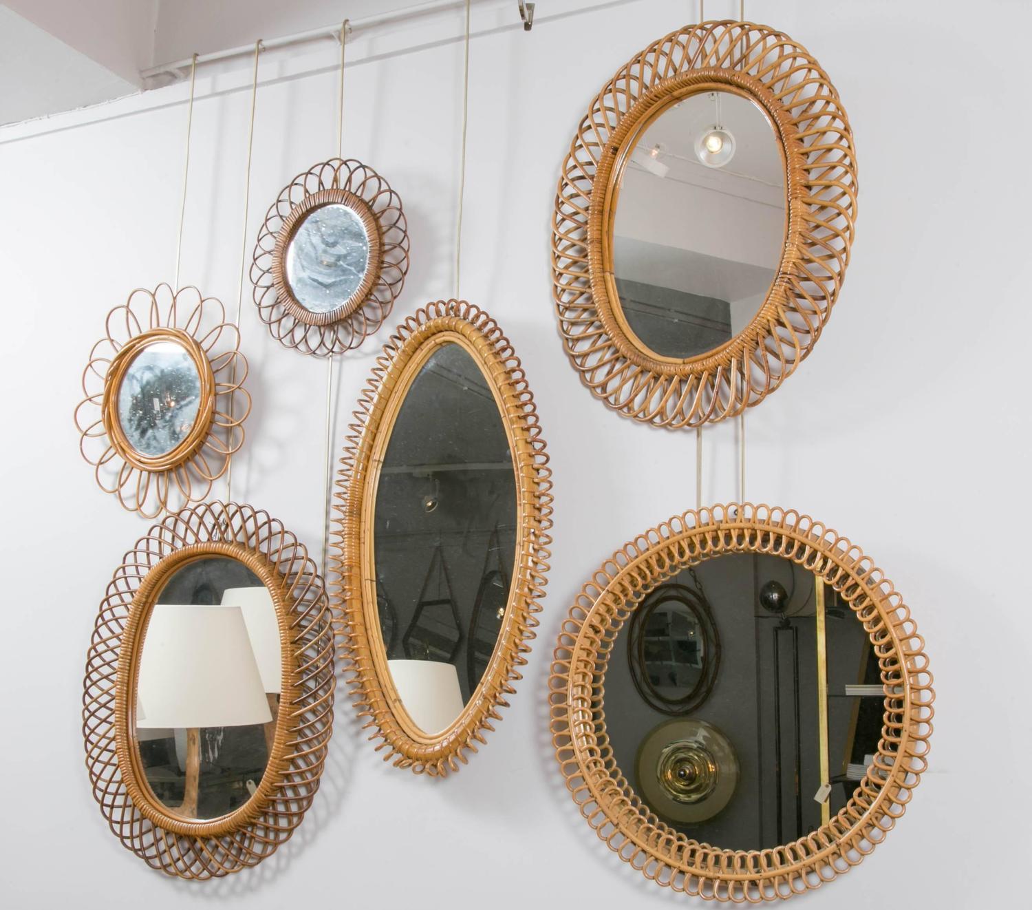 Collection of Six Rattan or Wicker Mirrors, Italy,1960 at 1stdibs