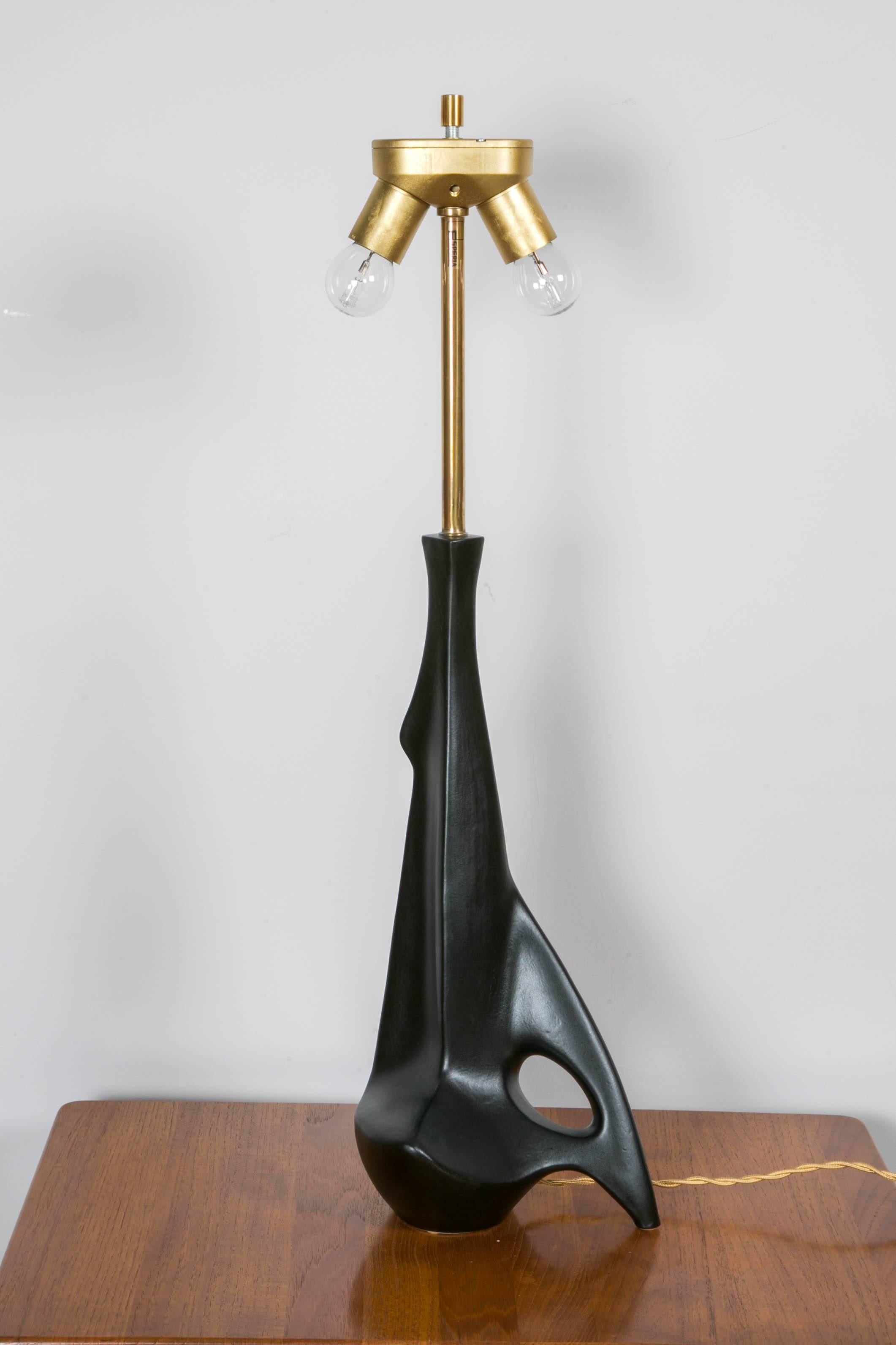 Late 20th Century Pair of Black Ceramic Lamps, Signed Pulcinelli for Esperia 