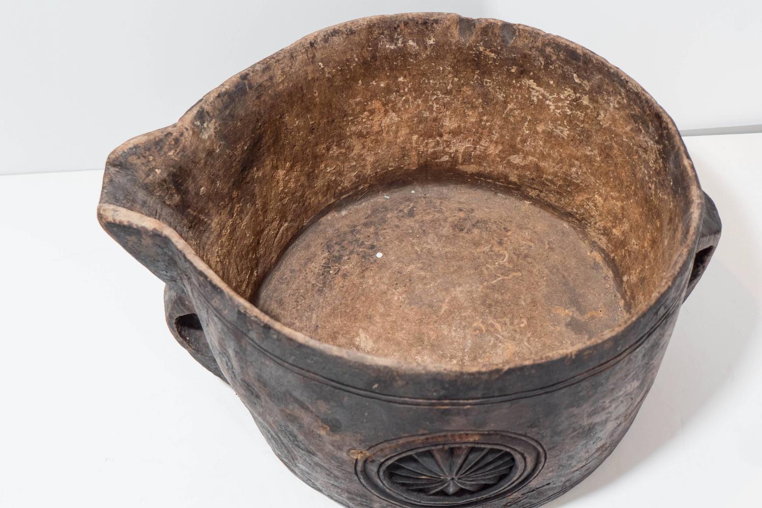 Primitive Bucket Carved from Solid Piece of Wood at 1stdibs