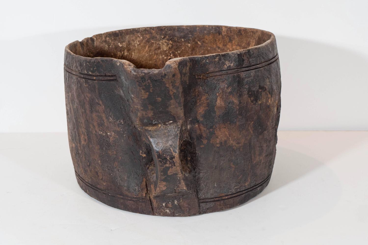 Primitive Bucket Carved from Solid Piece of Wood at 1stdibs