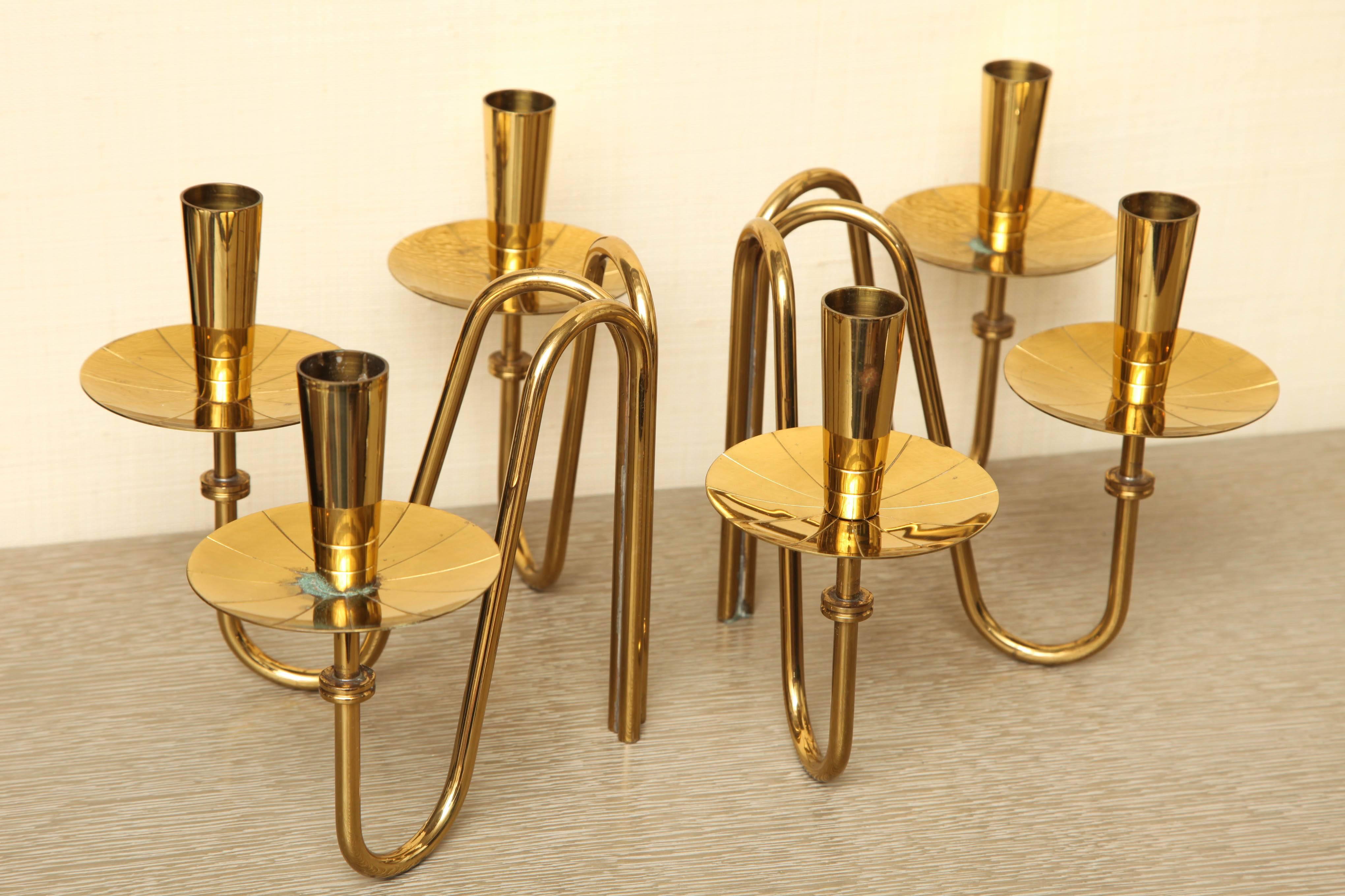 American Pair of Brass Candle Holders by Tommi Parzinger, circa 1960 For Sale