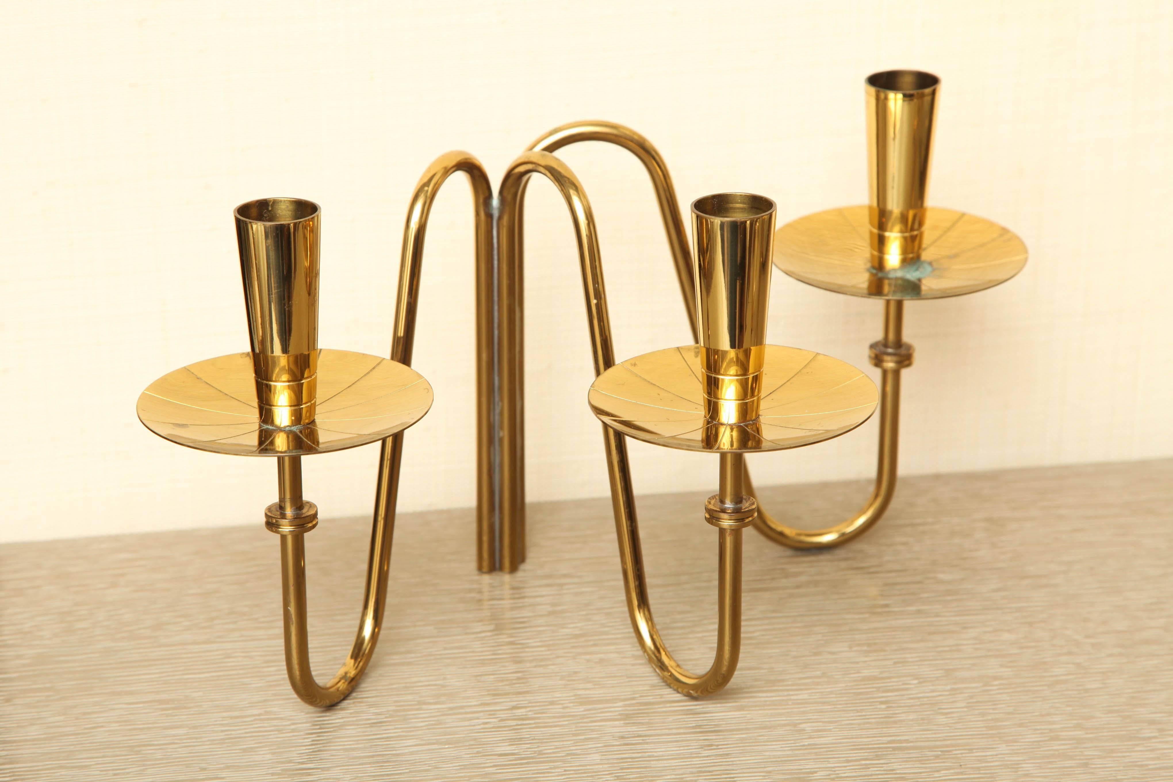 Mid-20th Century Pair of Brass Candle Holders by Tommi Parzinger, circa 1960 For Sale