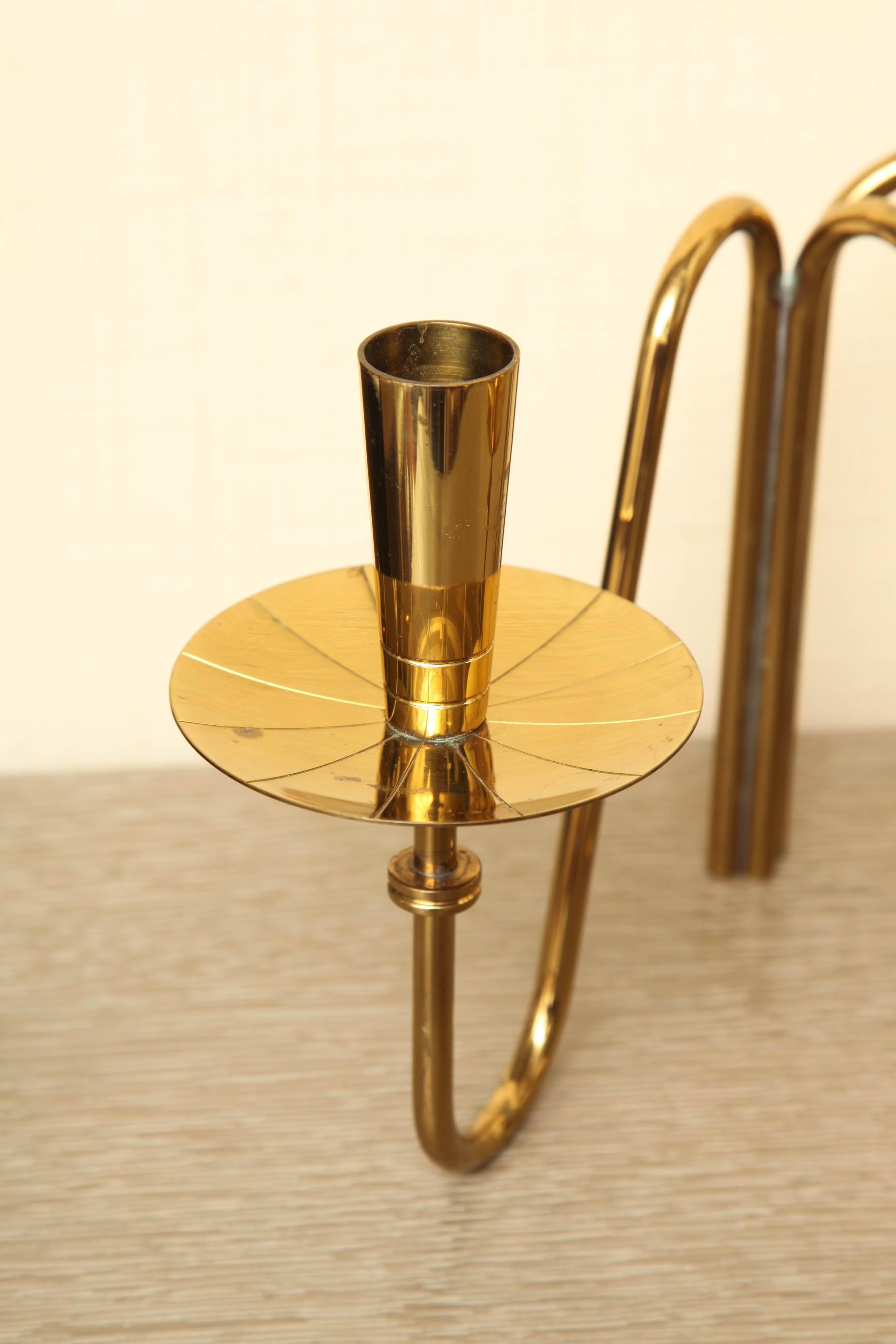 Pair of Brass Candle Holders by Tommi Parzinger, circa 1960 For Sale 1
