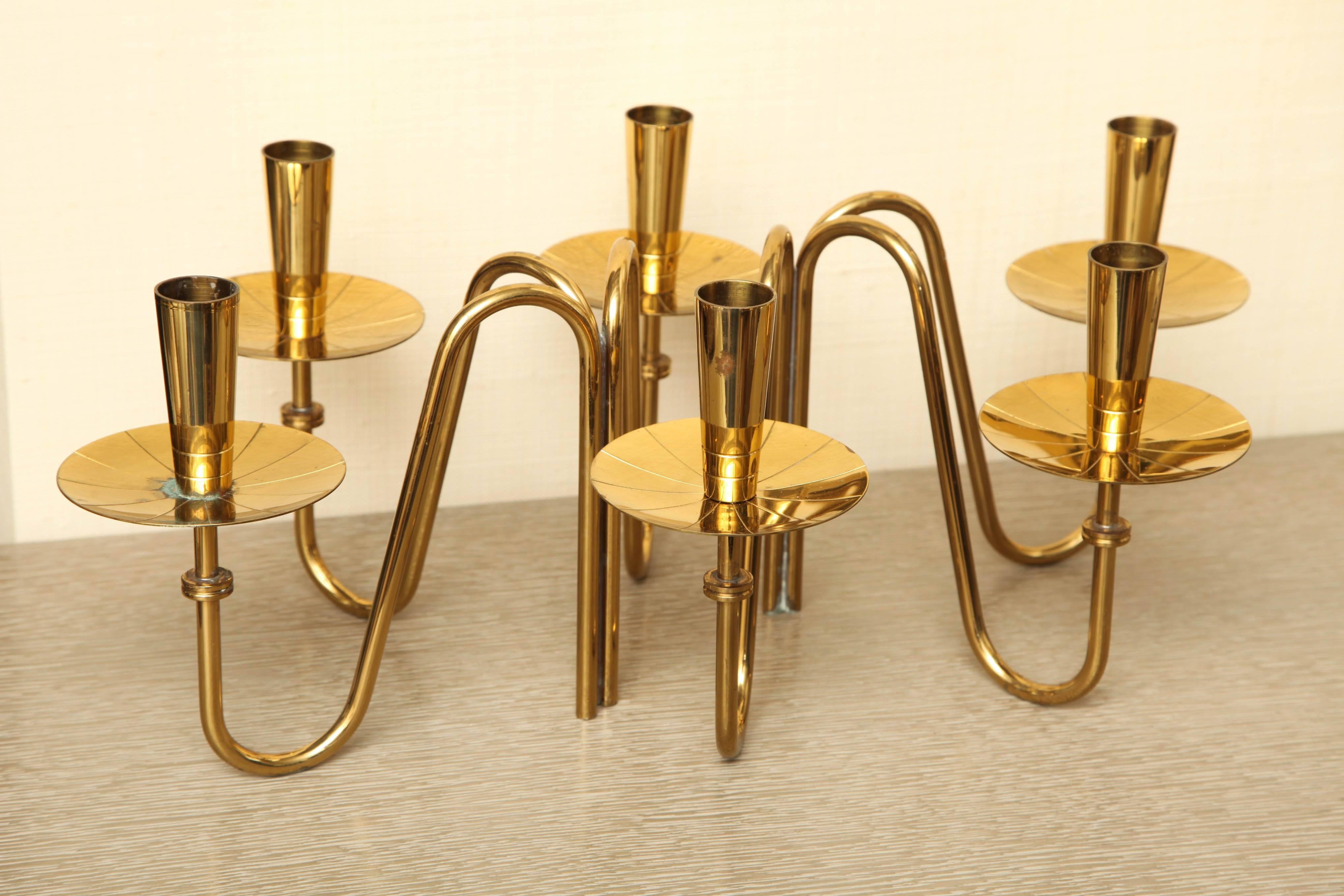 Pair of Brass Candle Holders by Tommi Parzinger, circa 1960 For Sale 3